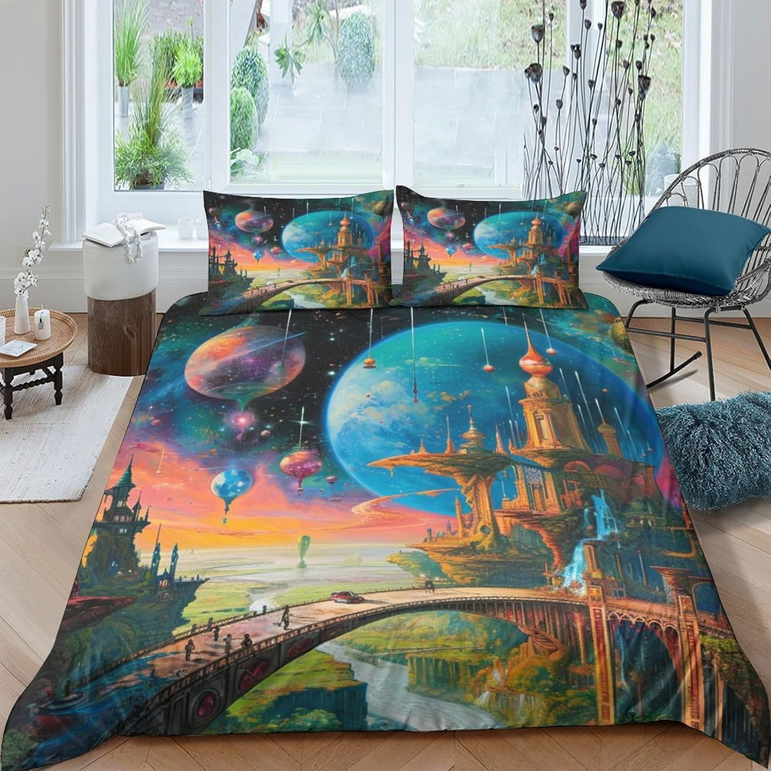 Housse de couette paysage urbain 135x200 pour chambre ado style loft