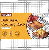 VRUIFA 2-Pack 10x15 Inch Stainless Steel Cooling Racks for Baking, Roasting, Grilling - Oven Safe, Dishwasher Safe Wire Racks