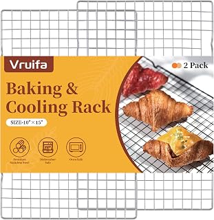 VRUIFA 2-Pack 10x15 Inch Stainless Steel Cooling Racks for Baking, Roasting, Grilling - Oven Safe, Dishwasher Safe Wire Racks
