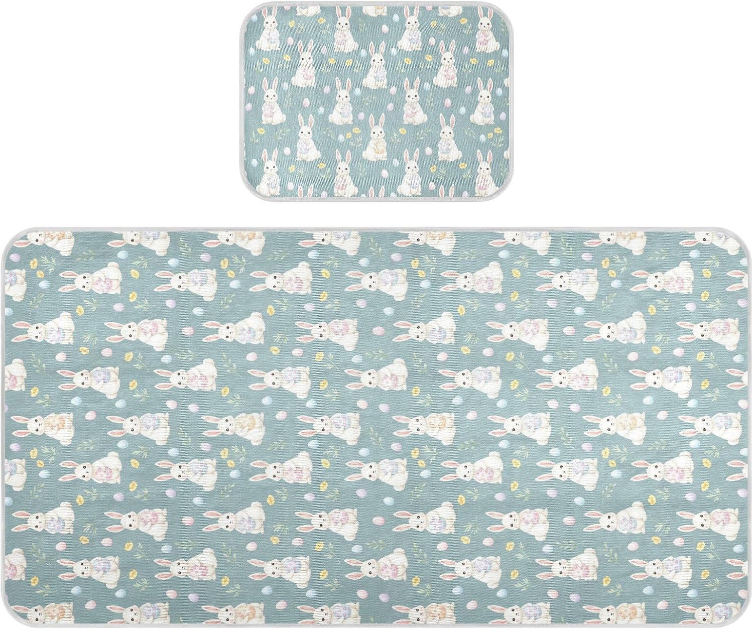 Baby Cooling Mat Cute Rabbits Ice Silk Breathable Mesh Summer Crib Mattress Pad with Pillowcase, Soft Cooling Sleeping Surface for Infant & Toddler, 52"x28"
