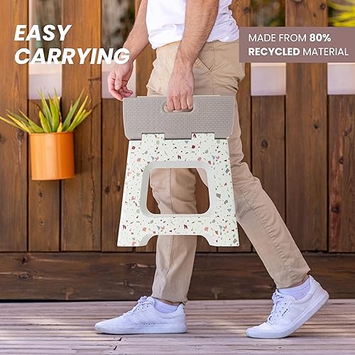 Miniatura 7 de Vigar Taburete plegable compacto, 10-12 pulgadas, ligero, capacidad de 330 libras, antideslizante taburete plegable, cuerpo de terrazo