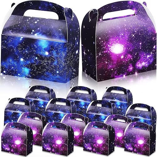Nezyo 24 cajas de regalo de fiesta espacial de 4.8 x 2.4 x 5.2 pulgadas, cajas pequeñas de galaxia a dos aguas, sistema solar, planeta, cartón,