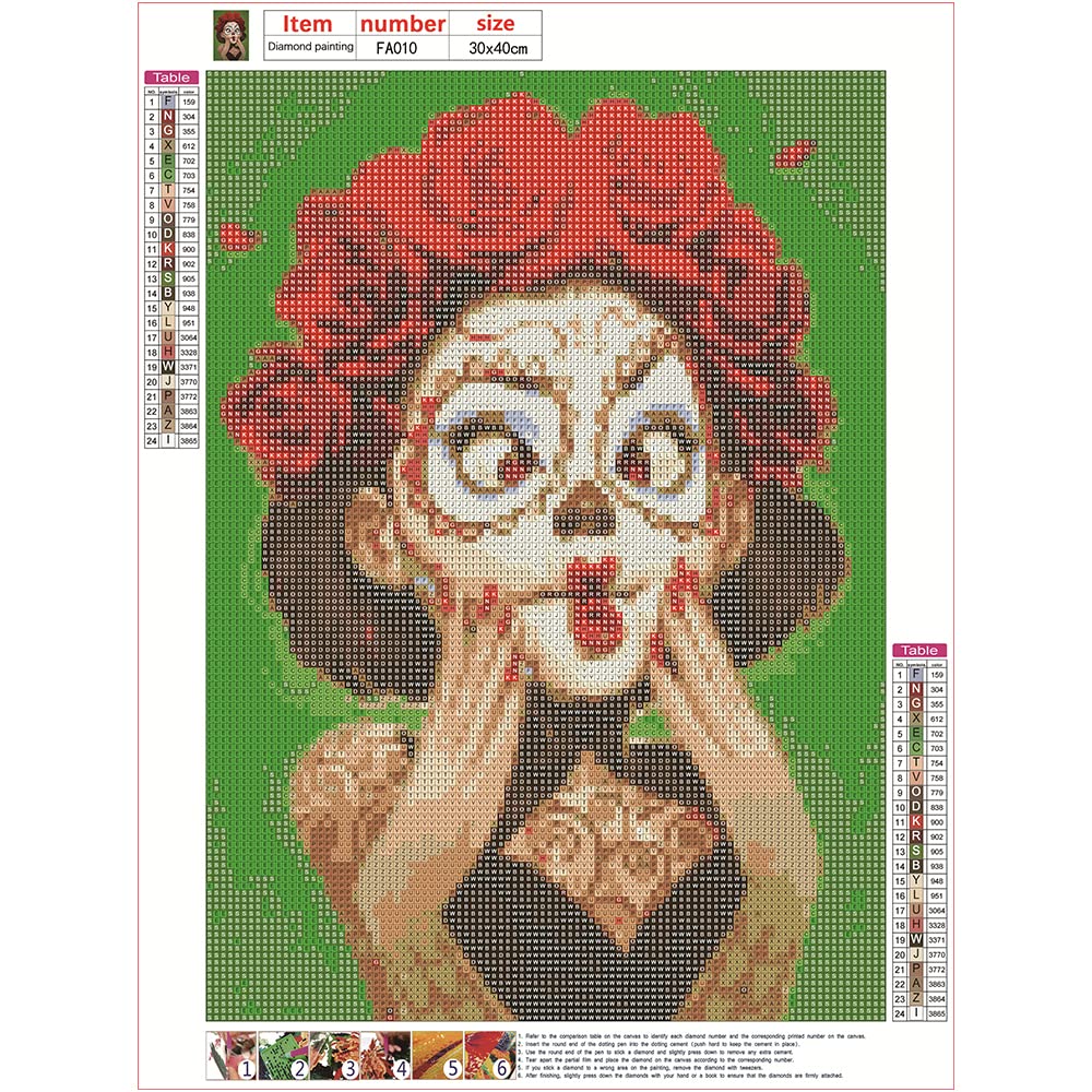Kit Peinture Diamant Crâne 5D Carré - 30x40 Cm, Complet Avec Strass, Toile, Outil, Décoration Murale Adulte - 7