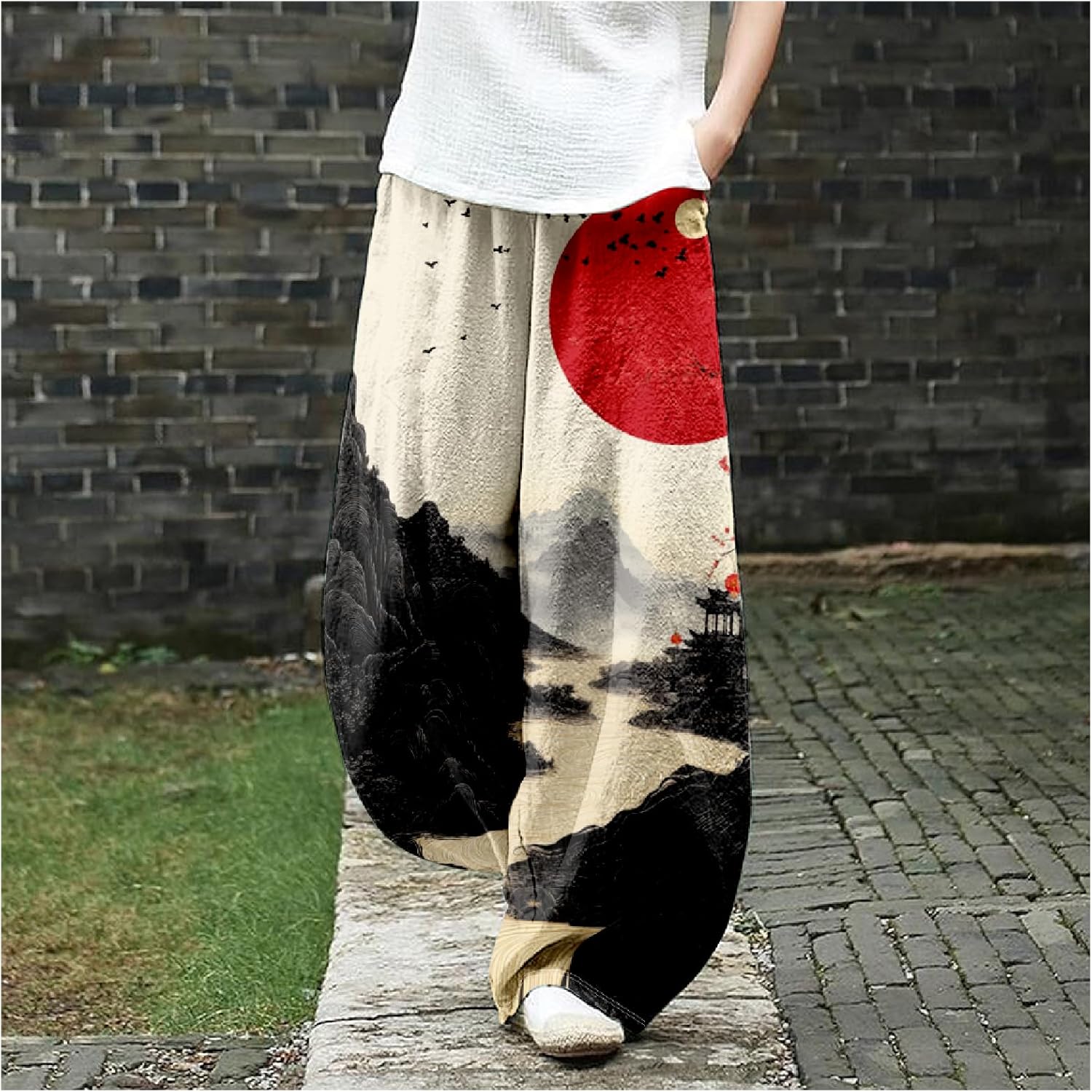 MARSVOVO Baggy Sweatpants for Women Harem Wide Leg Pants Woman Landscape Oil Painting Print Casual Pants with Pockets - Image 2
