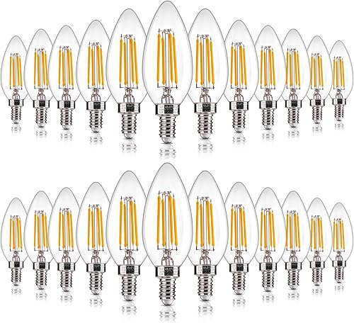 ALAMPEVER Bombillas de candelabro, bombilla de candelabro E12 de 60 vatios, bombilla LED E12 de 2700 K, luz blanca suave, paquete de 24 bombillas de