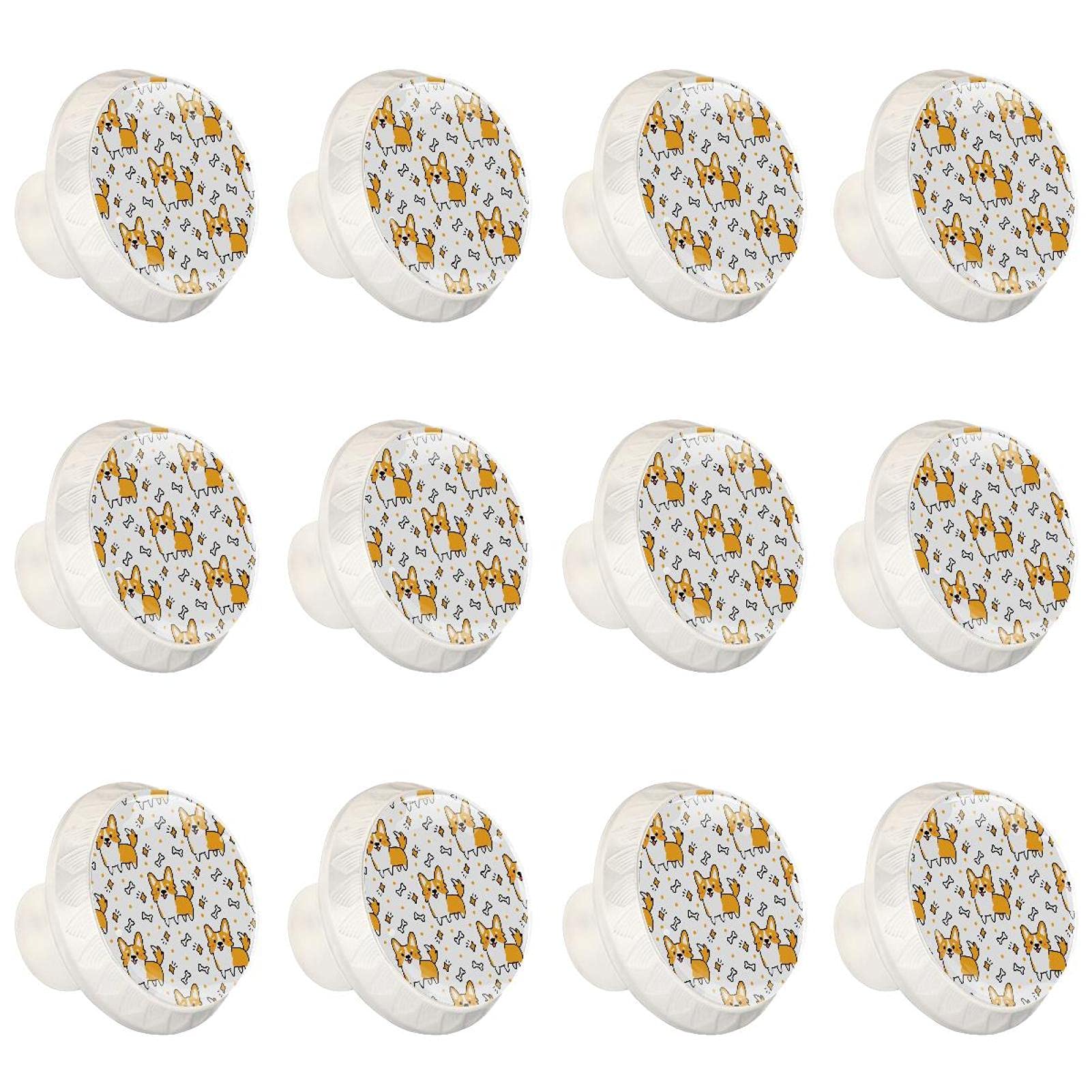 Boutons d'armoires de cuisine blancs poignées de tiroirs de placard motif Corgi lot de 12