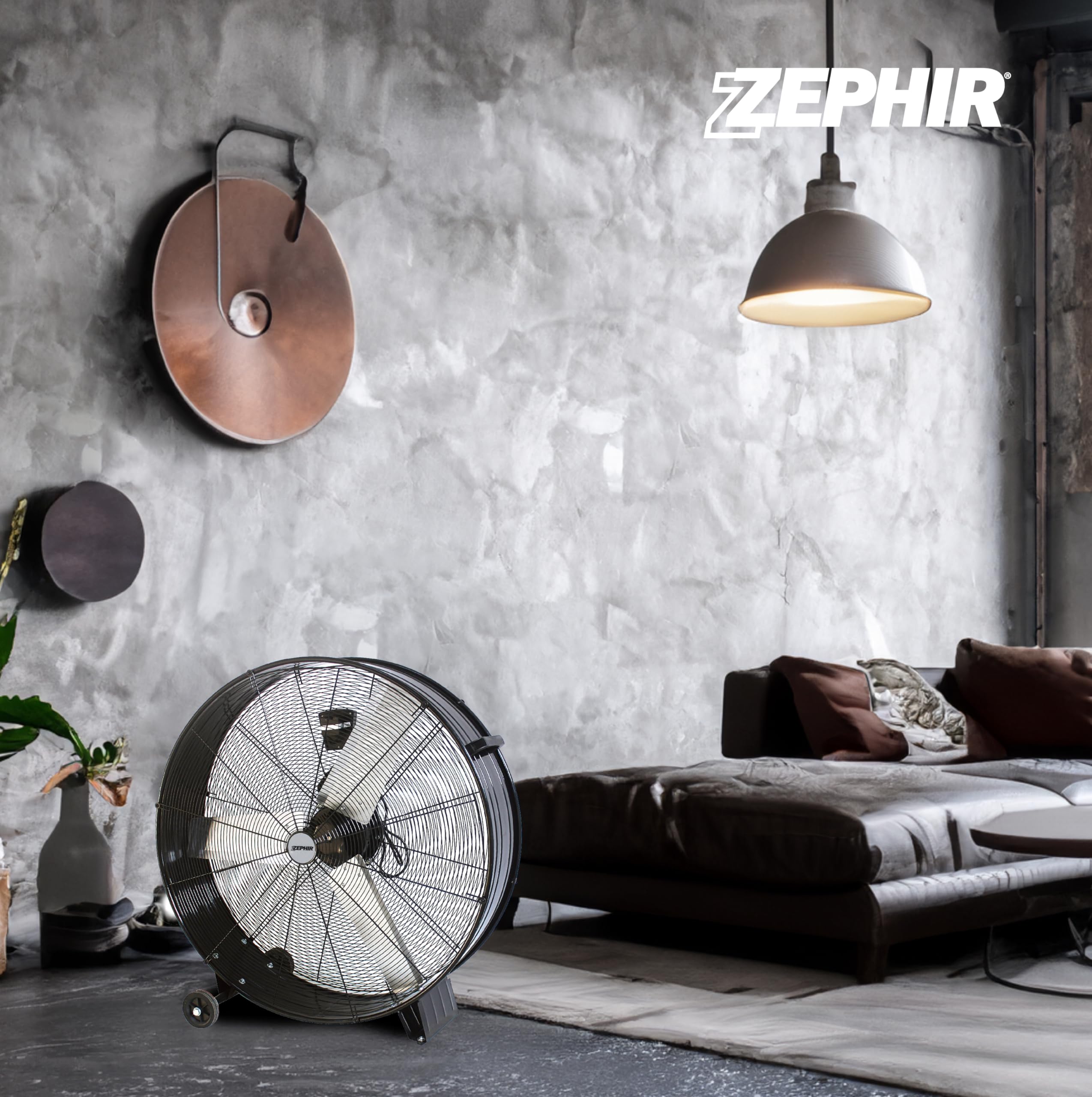 Zephir ZDM90CM Ventilatore Industriale da Terra Professionale con Ruote Struttura Interamente in Metallo Superpotente Pala 90 cm Gabbia 3 velocità selezionabili Motore da 360W, Nero
