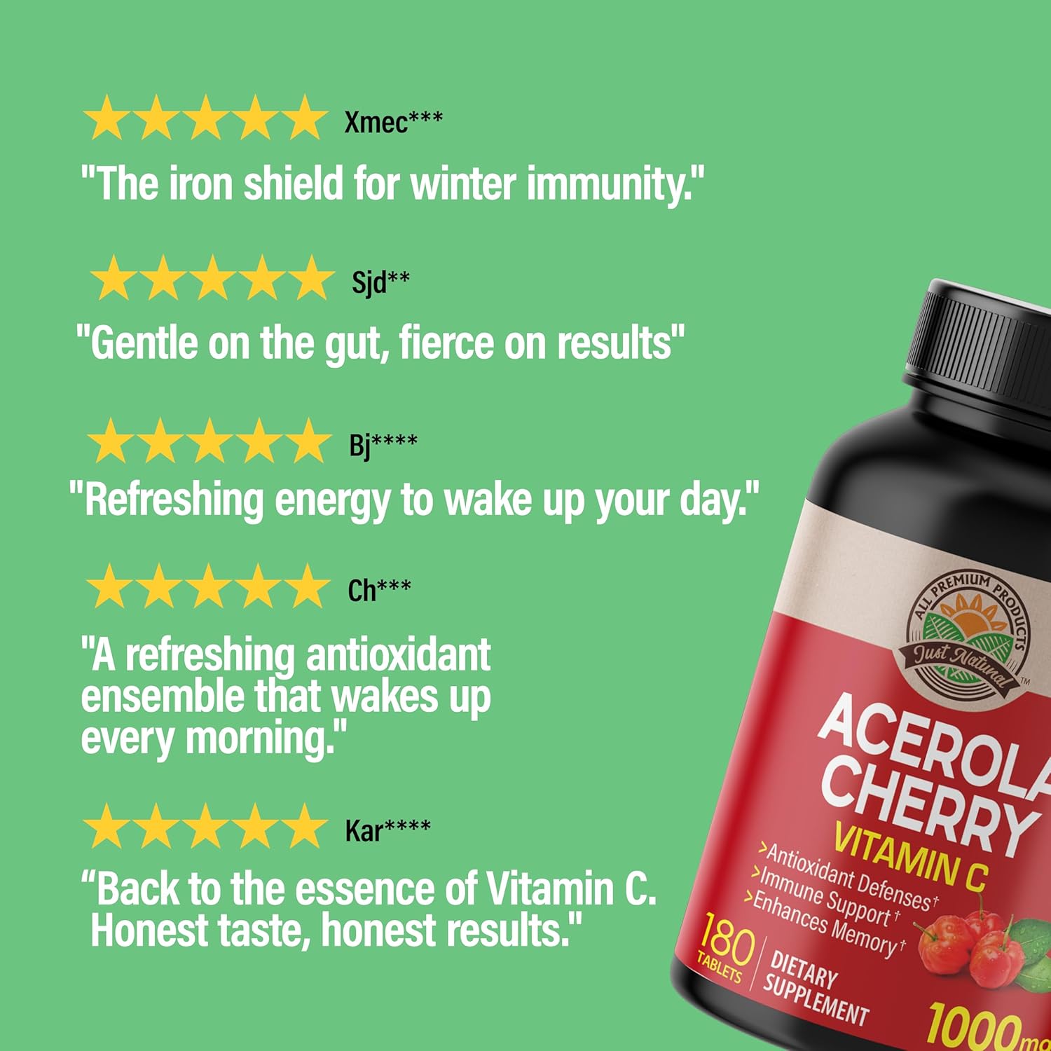 NANOWELL Acerola Cherry Vitamin C 1000mg, Immune Support - 180 Tablets X 1 Bottle (180 Count) - Image 2