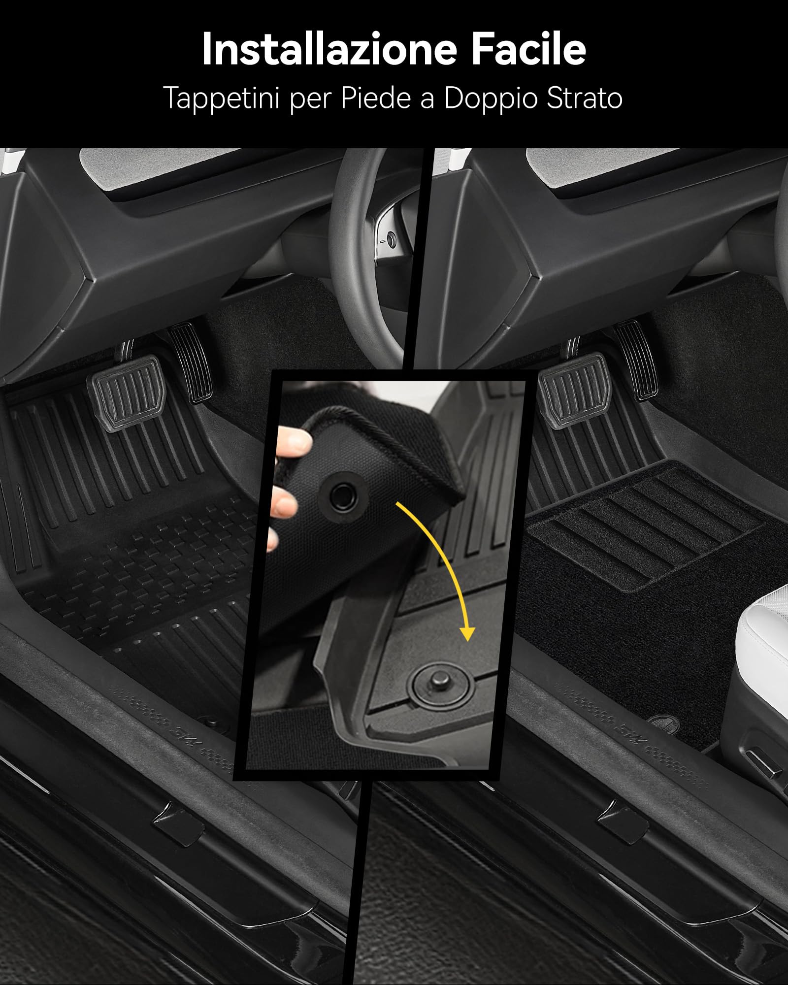 3W Tappetini per Tesla Model 3 Highland 2024-2025 2026 (Inclusa Moqutte) su Misura per Auto, Facili da Pulire e Resistente Tappeti in Thorex™ per Antiscivolo e Bottoni di Fissaggio