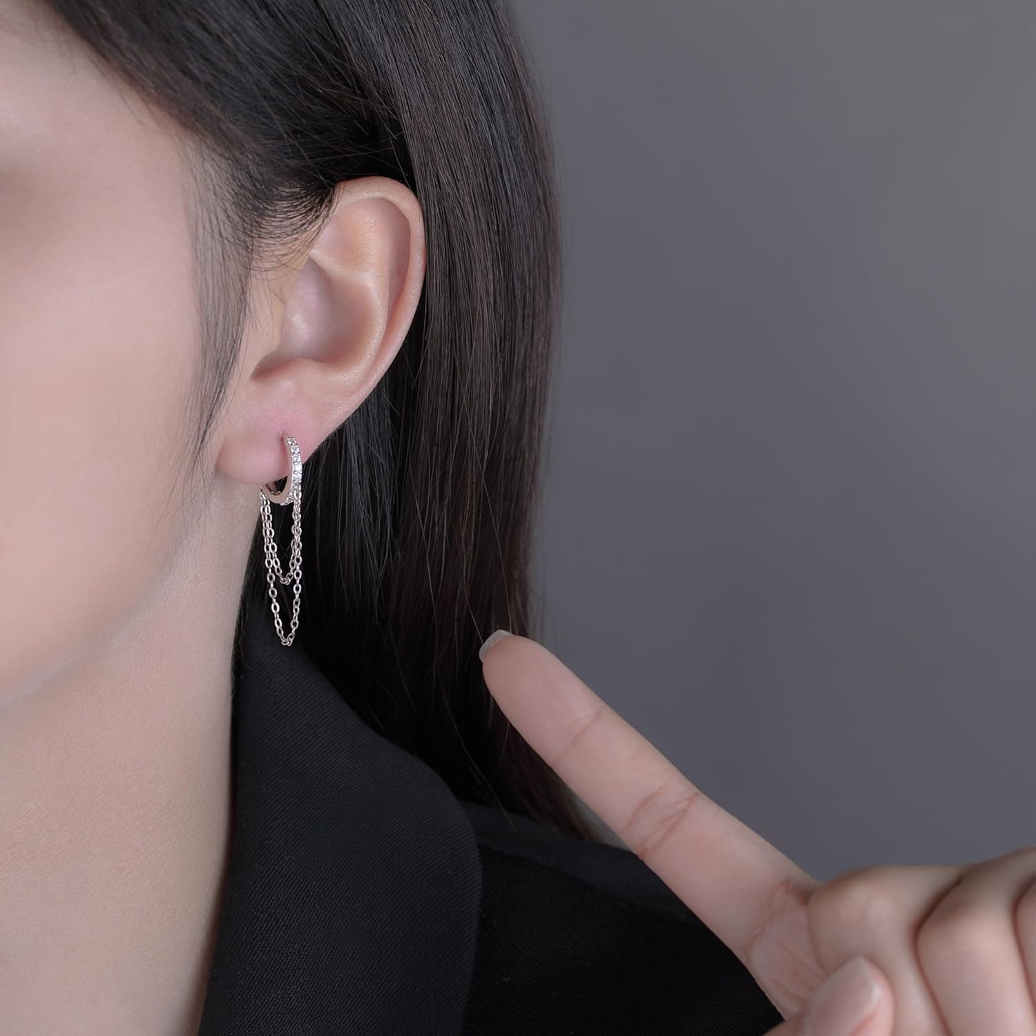 Reffeer 925 Sterling Silver CZ Chain Hoop Earrings Dangle Chain for Women Teens Dangle Earrings Tassel Hoop Earrings - Image 3