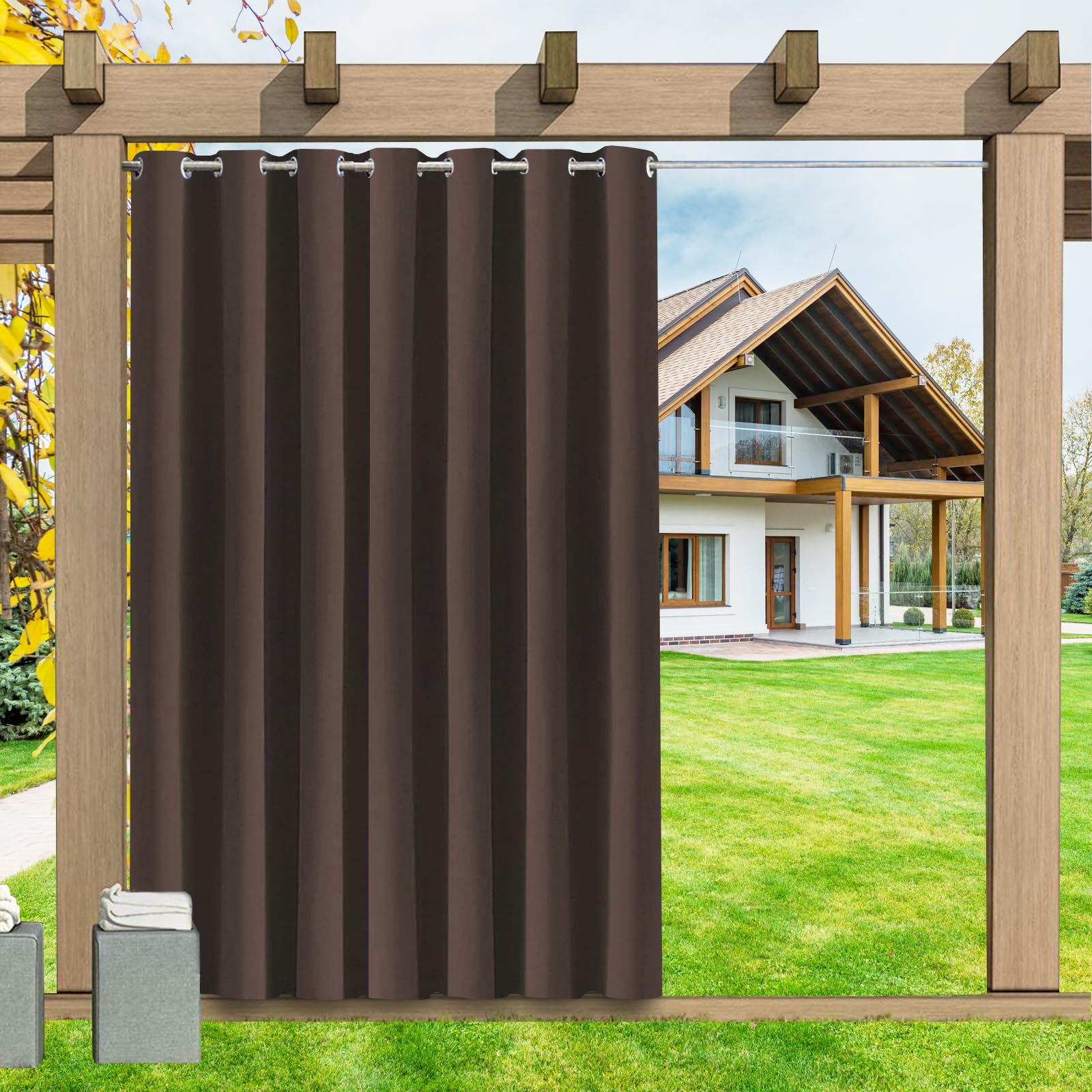 LSDINDF Outdoor Curtains Waterproof 1 Panel, Blackout Thermal Insulated Privacy Curtains with Grommet Top for Pergola, Porch, Gazebo, Patio & Pool - W 70" x L 95"