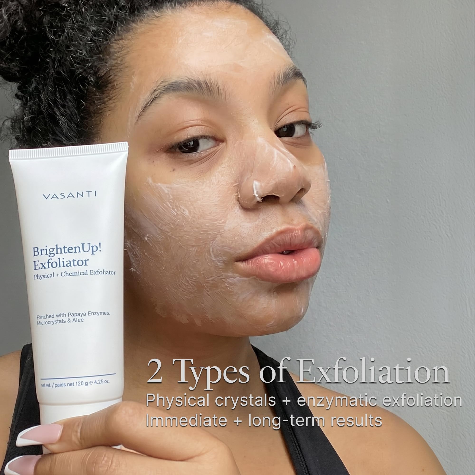 Vasanti Cosmetics Brighten Up. Enzymatic Face Rejuvenator with Microderm Exfoliating Crystals – Treats Dull, Uneven Skintone