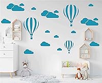 Vista 5 de Globos gigantes de vinilo removible 3D de aire caliente con nubes, calcomanías de pared para bricolaje, decoración de guardería, decoración de Azul