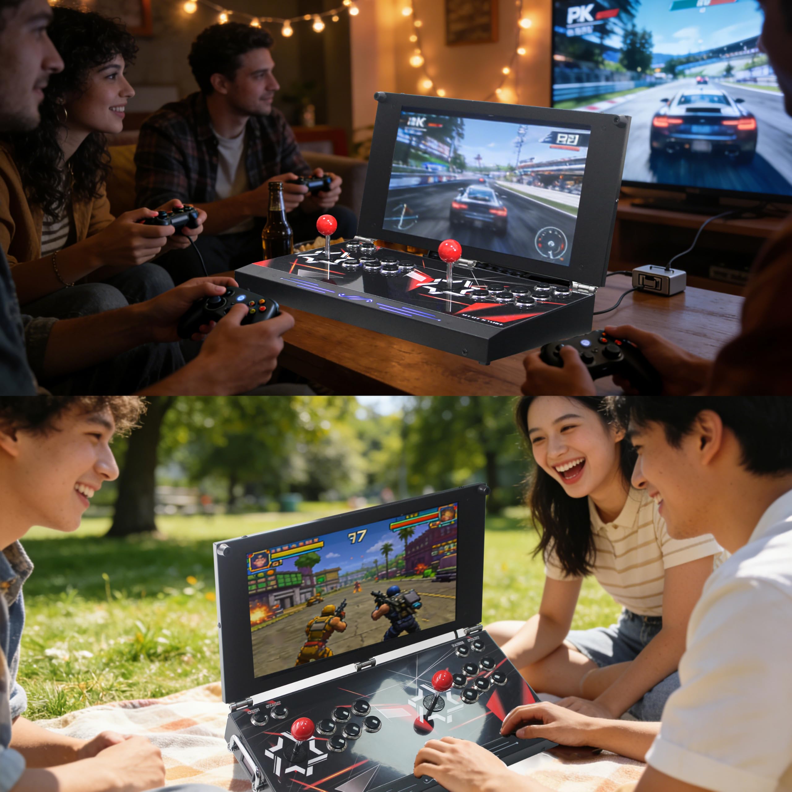 Console de jeu portable 9800 DX Arcade 17,5 pouces, écran HD, double joueurs, jeux Box DX, machine de jeu vidéo rétro, recherche/cacher/enregistrement/charge/pause jeux