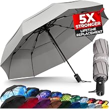 Resistant to wind speeds of 70 mph and never breaks   Lifetime exchange guarantee TUMELLA | Strongest foldable umbrella | Unisex, 5 times more durable than other brands, sun umbrella UPF50+, UV