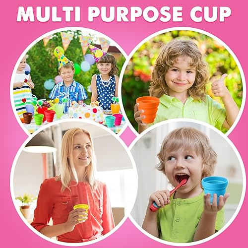 Miniatura 10 de Umigy 24 vasos plegables de silicona para viajes, portátil, coloridos, reutilizables, plegables, expandibles, para niños, viajes, senderismo, 12