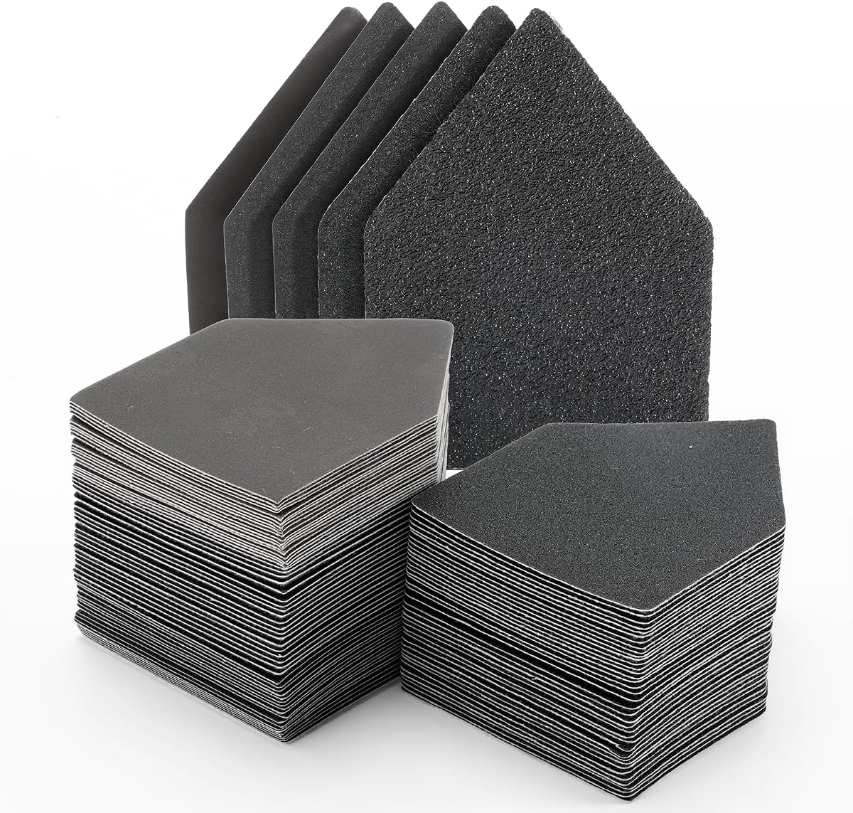 POLIWELL Silicon carbide sandpaper 100-Piece Pack 90mm x 65mm 80/120/150/180/240 Grit Triangle Sanding Sheets with Hook & Loop Fastening Replacement for Milwaukee M12 Orbital Detail Sander Accessories