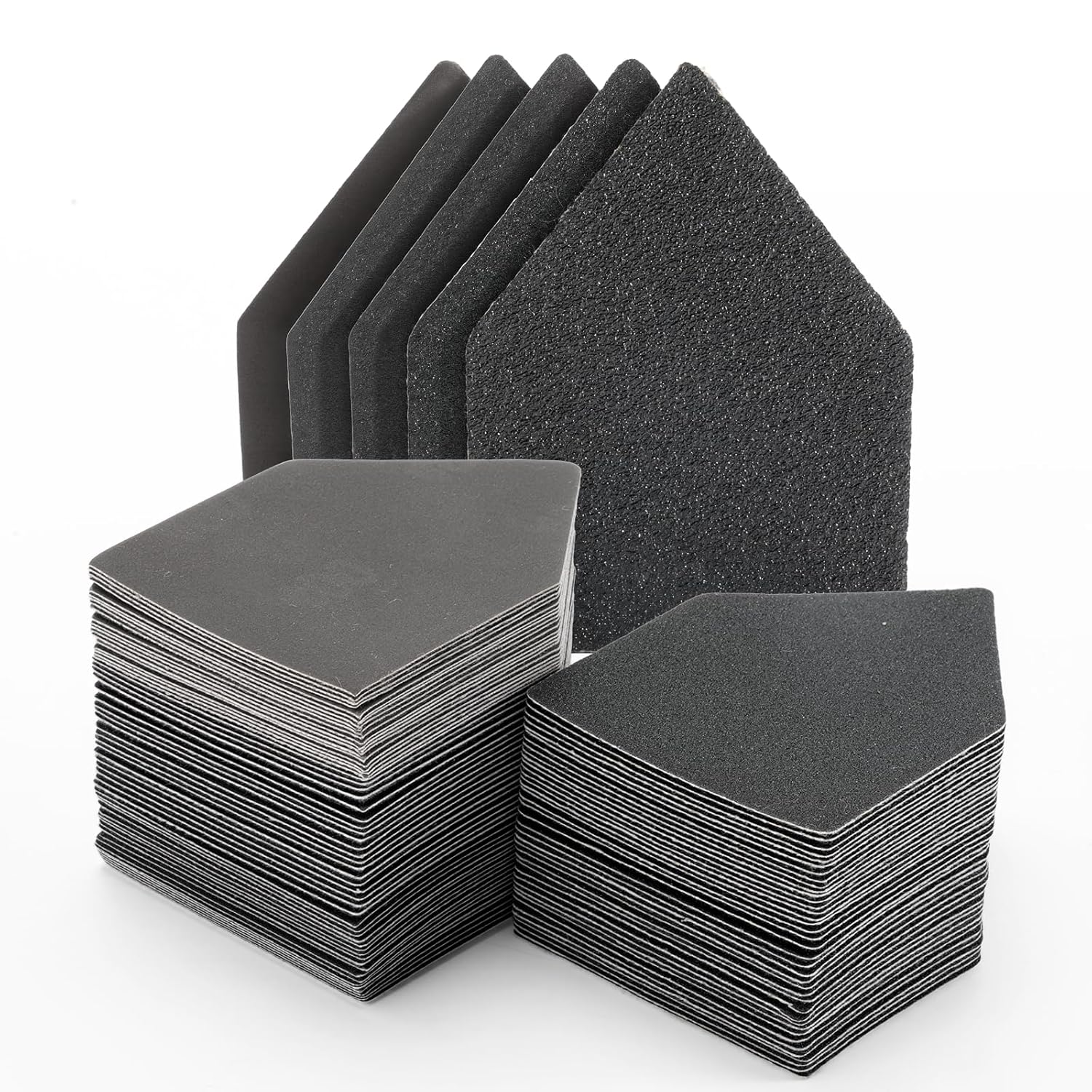 POLIWELL Silicon carbide sandpaper 100-Piece Pack 90mm x 65mm 80/120/150/180/240 Grit Triangle Sanding Sheets with Hook & Loop Fastening Replacement for Milwaukee M12 Orbital Detail Sander Accessories