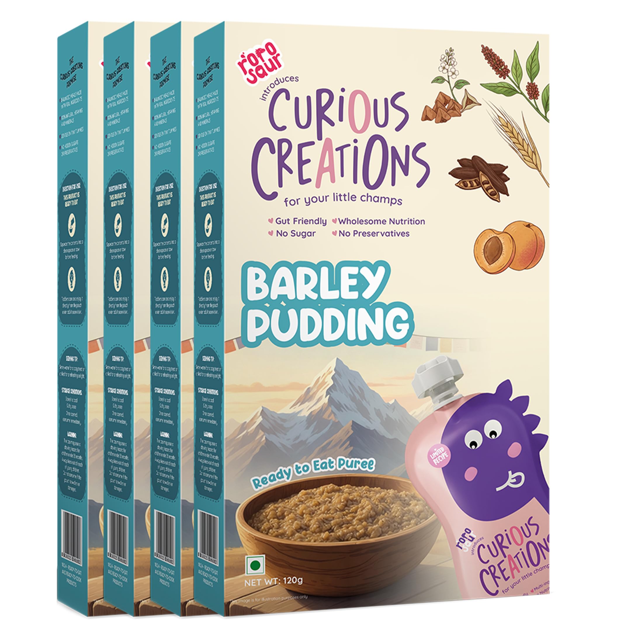 Curious Creations Himalayan Barley Pudding | Textured Puree for Baby Speech, 120g Pouch, 4 Pack-image-40