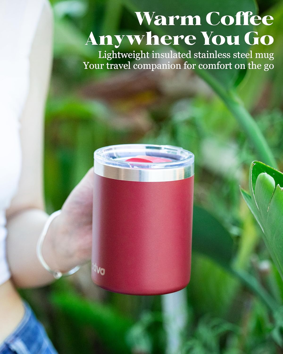 12oz Insulated Coffee Mug with Lid – Includes Two Lids, Stainless Steel Coffee Travel Mug with Handle, Double Wall Vacuum Insulated Camping Mug for Home, Office & Outdoor, Red - Image 9