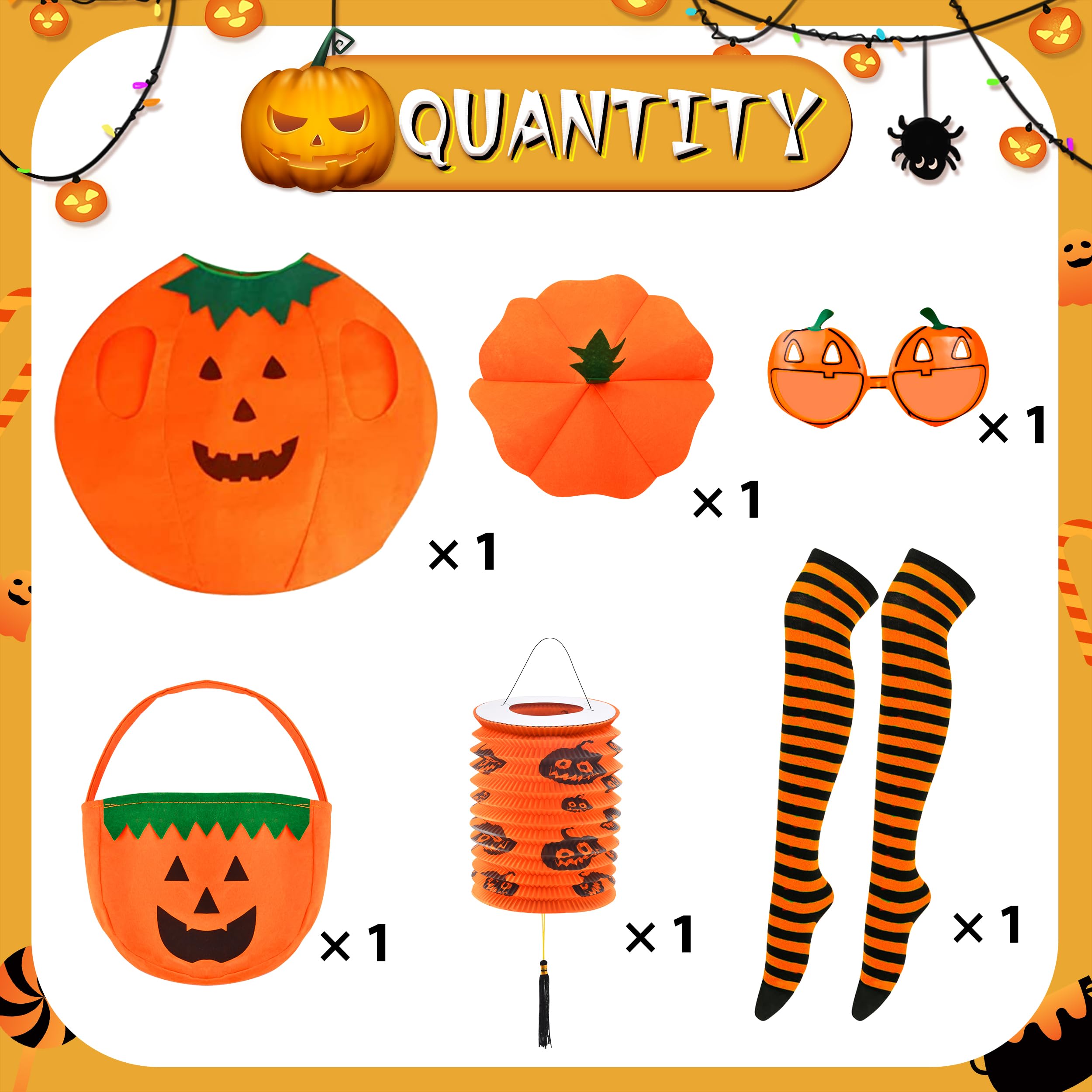 Abitoncc Halloween Pumpkin Costume for Kids - 6 PCS Fancy Dress With Socks, Glasses, Hand Bag - Toddler and Child Outfit - Image 2