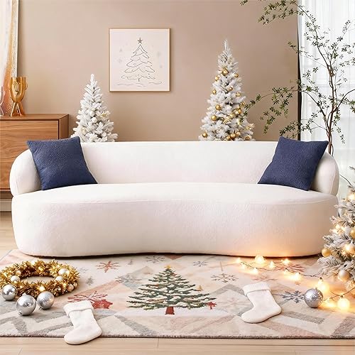 KEVINSPACE 86.61" Curved Sofa, Mid Century Modern Living Room Sofa, 3 Seater Boucle Couch with 2 Pillows, Luxury Curved Back Sofa Cream Couch for Bedroom, Office, Apartment, Beige