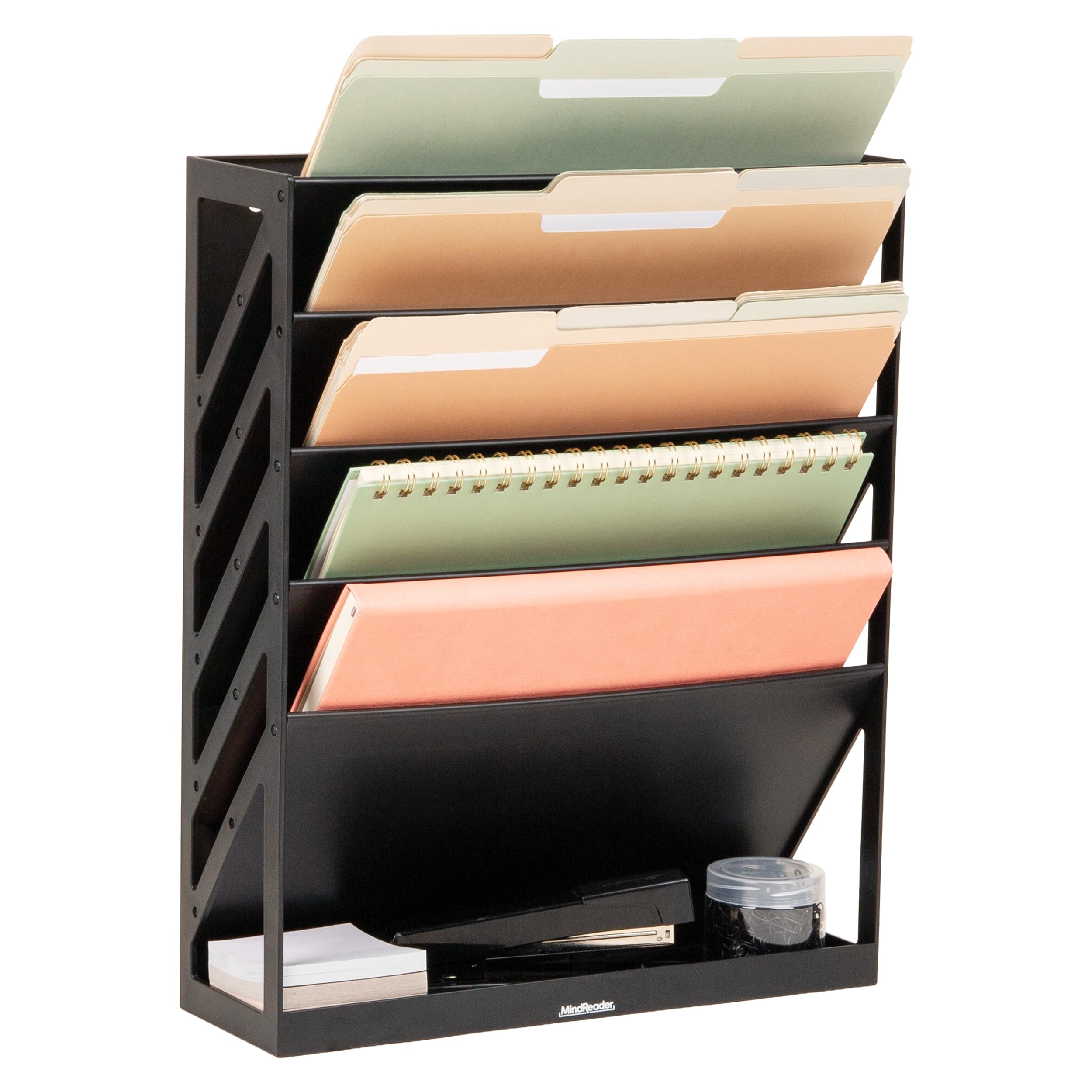 Photo 1 of Mind Reader 5-Tier Vertical File Storage, Desktop Organizer, Wall Mount, Office, Plastic, 13"L x 4.25"W x 16"H, Black