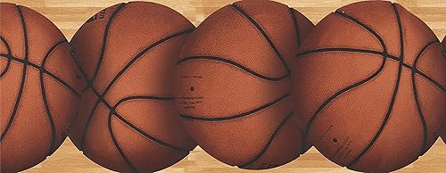 Miniatura 5 de Dundee Deco DDAZBD9245 - Borde de papel tapiz para despegar y pegar, diseño retro de balones de baloncesto naranja deportivo, 15 pies x 7 pulgadas,