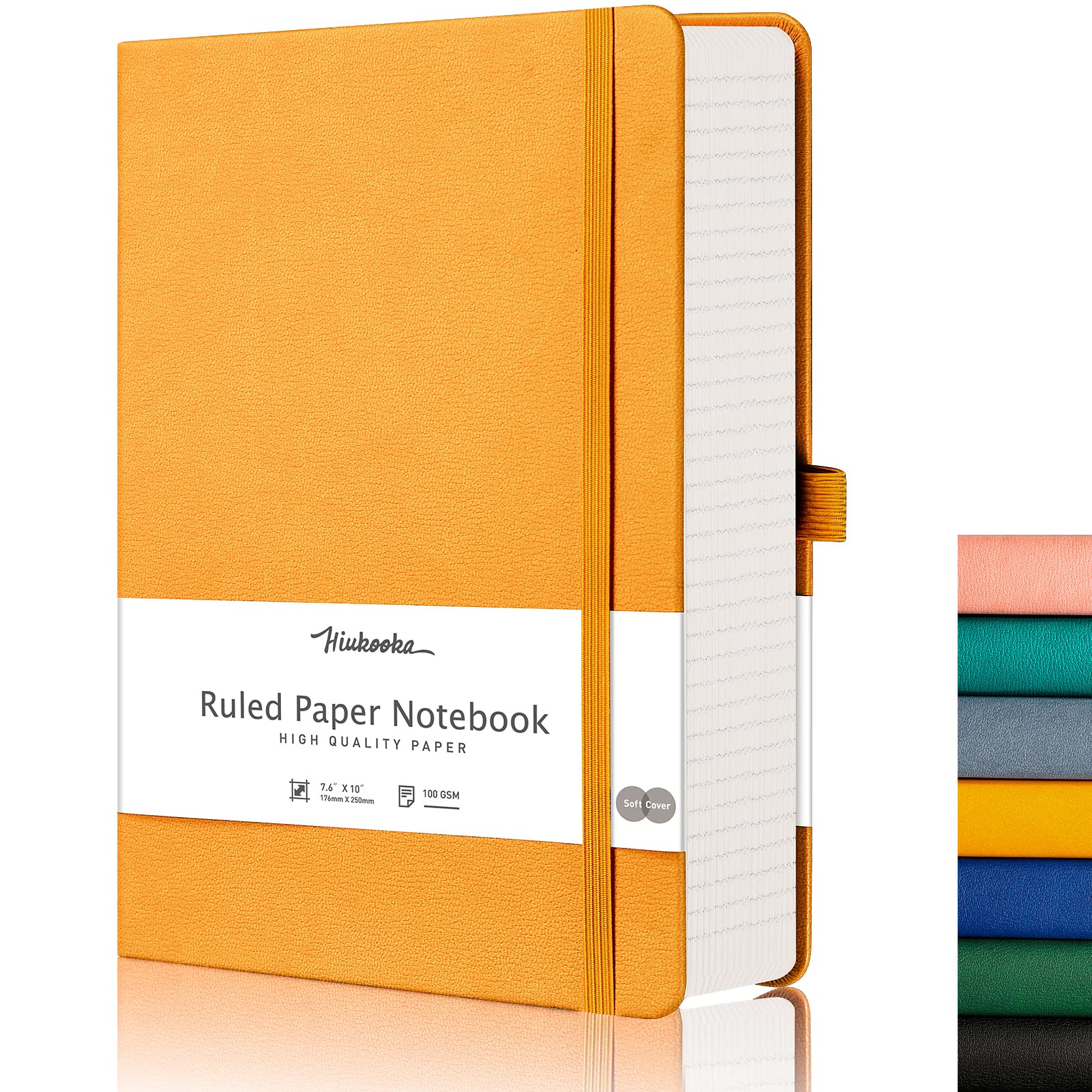 HIUKOOKAB5 Ruled Notebook - Premium B5 Journal Books | Premium 320 Numbered Pages Note Hard Cover Leather Notebooks, Thick 100gsm Cream Paper, Large Lined Note Book Inner Pocket, 19 x 25 cm Yellow