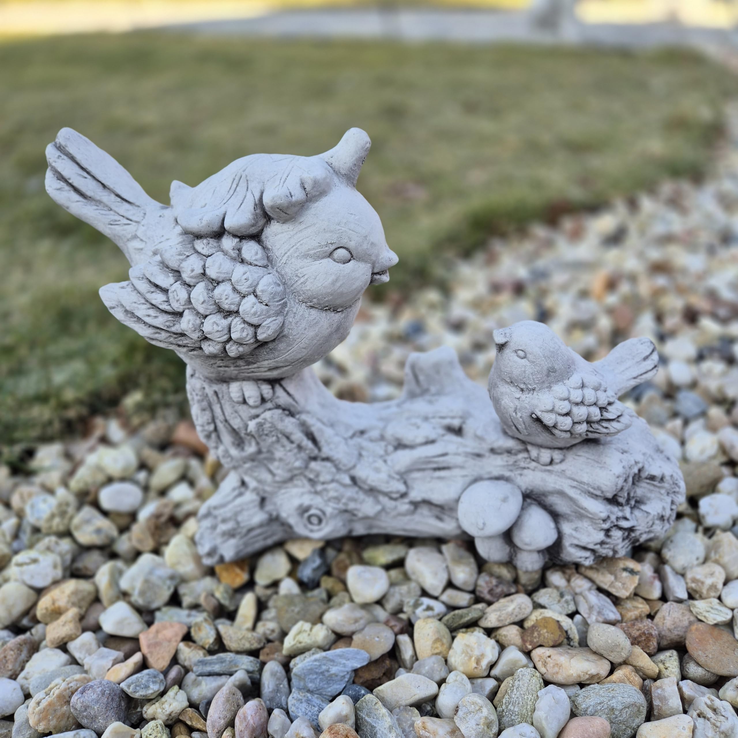 Figure di uccelli su ramo, 30 cm, 10 kg, statuette di animali in pietra, resistenti alle intemperie e al gelo, decorazione da giardino con 2 uccelli, statuetta in pietra fatta a mano