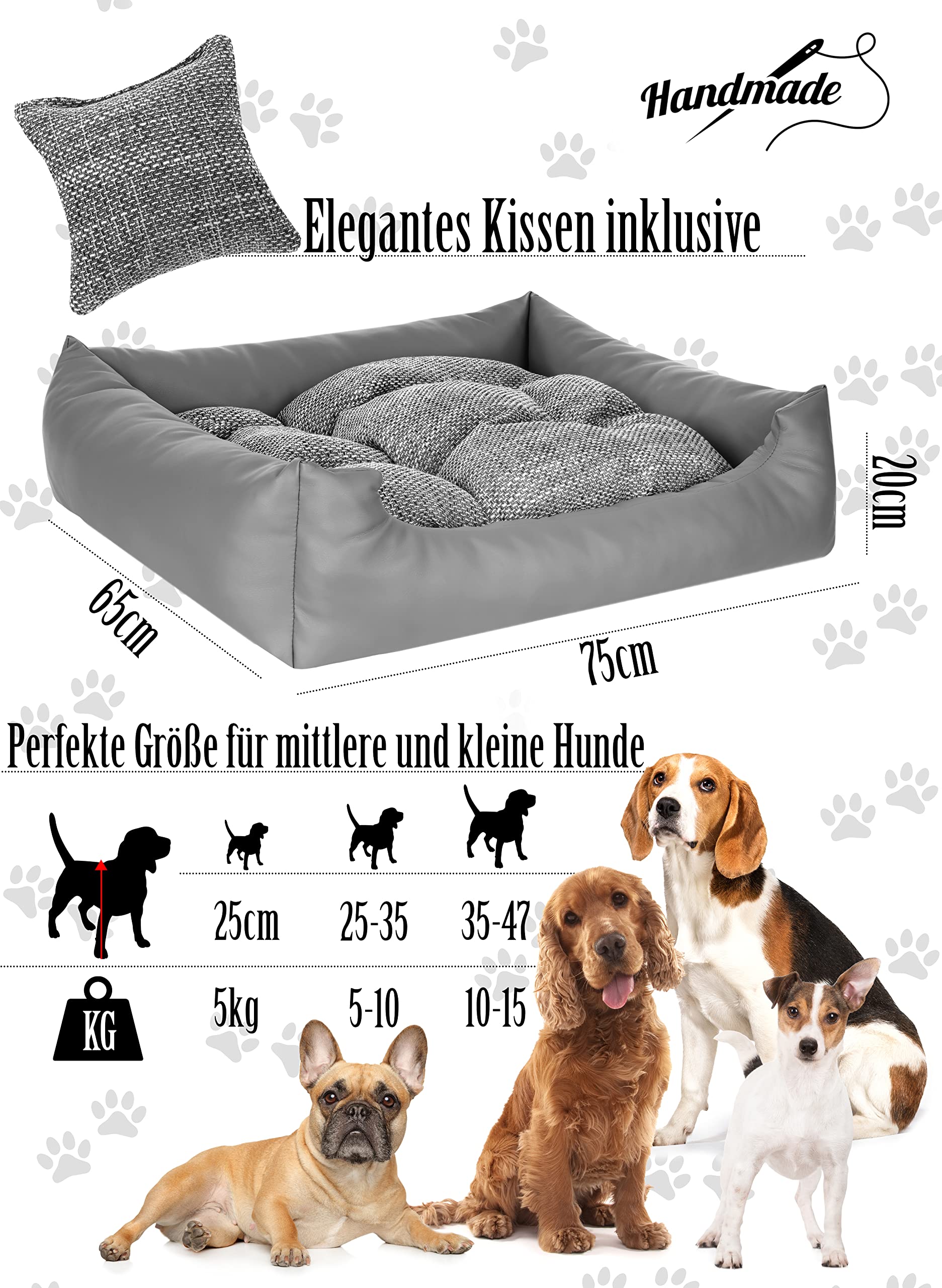NELKE Hundekorb mittelgroe Hunde grau Hundekrbchen 75x65cm Hundebett  kleine Hunde Kunstleder Hundesofa mit waschbar Hundekissen flauschig  Hundebetten : Amazon.de: Kche, Haushalt & Wohnen