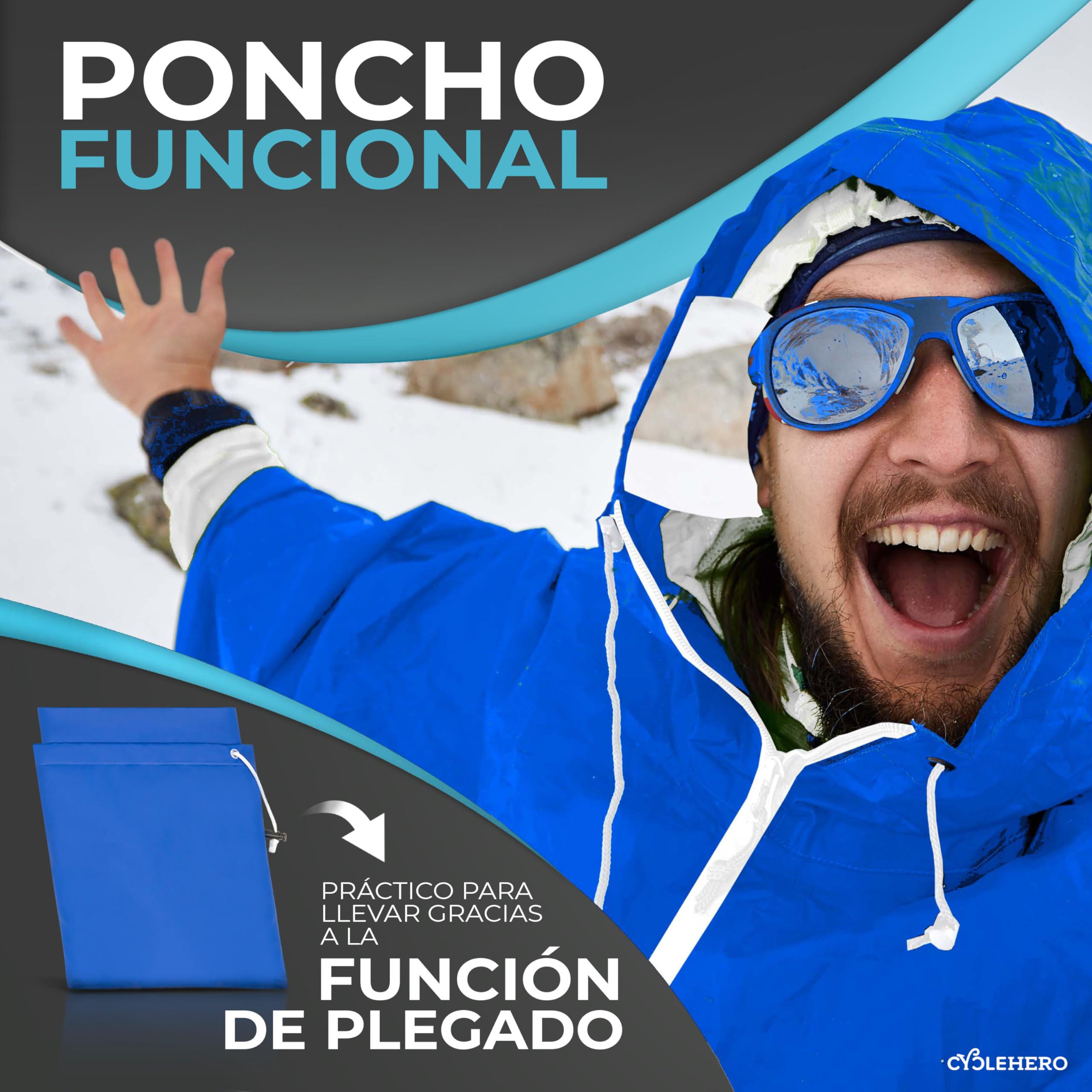 Poncho para lluvia para bicicleta prémium con capucha, incluye apertura para ver, para hombre y mujer, incluye rayas reflectantes, impermeable, color azul, tamaño large