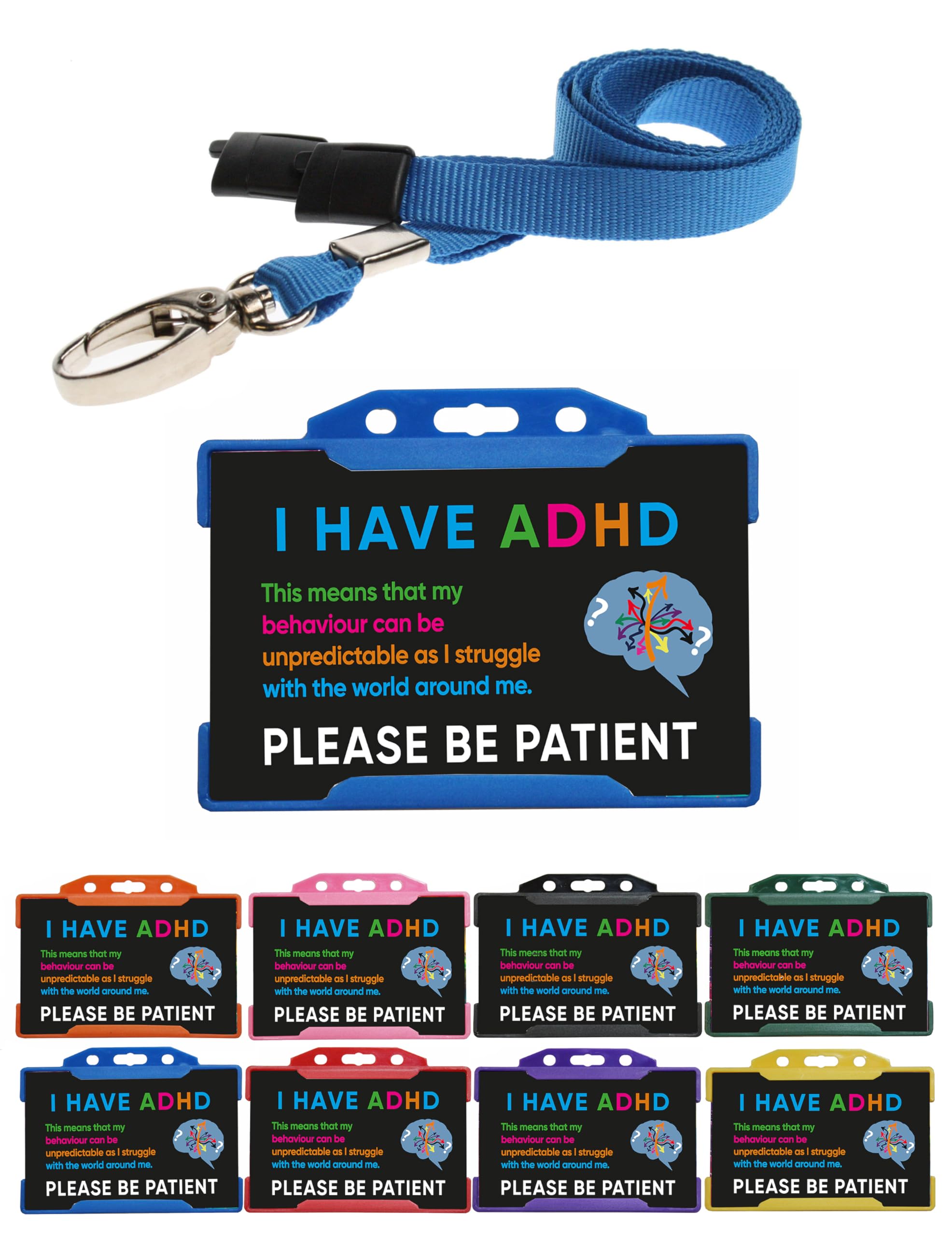 Quantum Leap ADHD Hidden Disability Lanyard Badge Black I Have ADHD Please Be Patient Card with Blue Card Holder & Lanyard