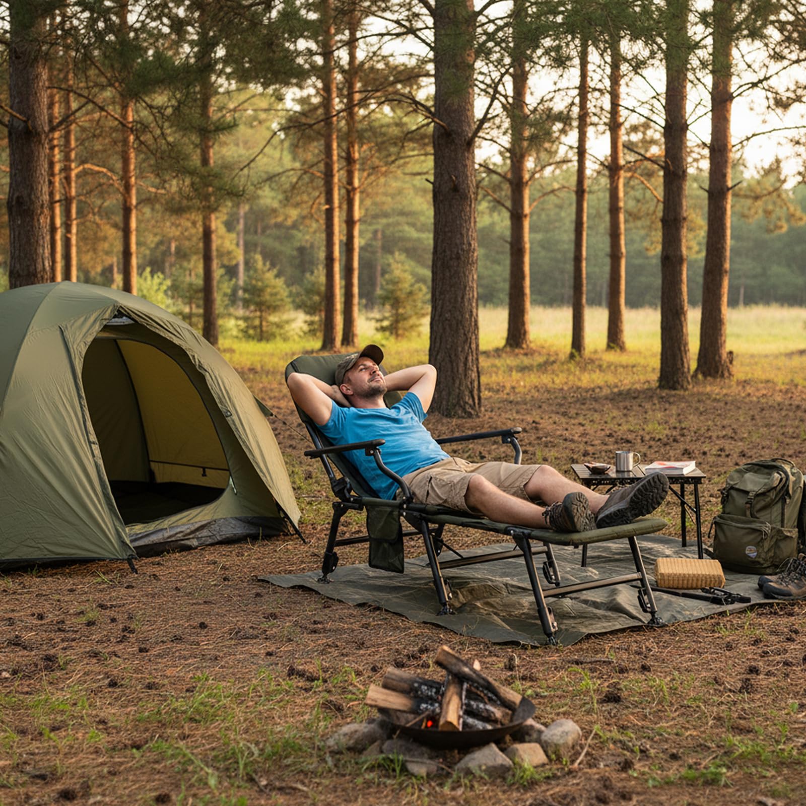 COSTWAY Angelstuhl mit Abnehmbarer Fußablage, Campingstuhl mit Verstellbarer Rückenlehne & gepolsterter Hochlehne, Karpfenstuhl höhenverstellbar, Faltbarer Fischerstuhl für Camping, Angeln, Zelten
