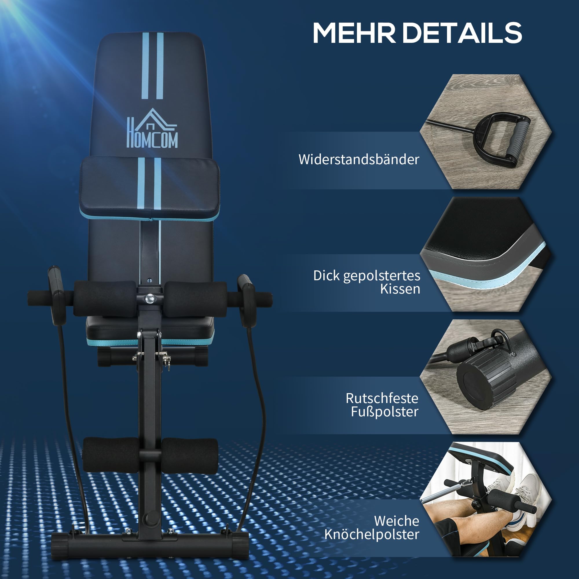 HOMCOM Hantelbank 7 fach Verstellbare Rückenlehne Klappbar bis 300 kg | Multifunktion Trainingsbank, Fitnessbank, für Zuhause, Bizeps-Curls, Langhantel, Stahl