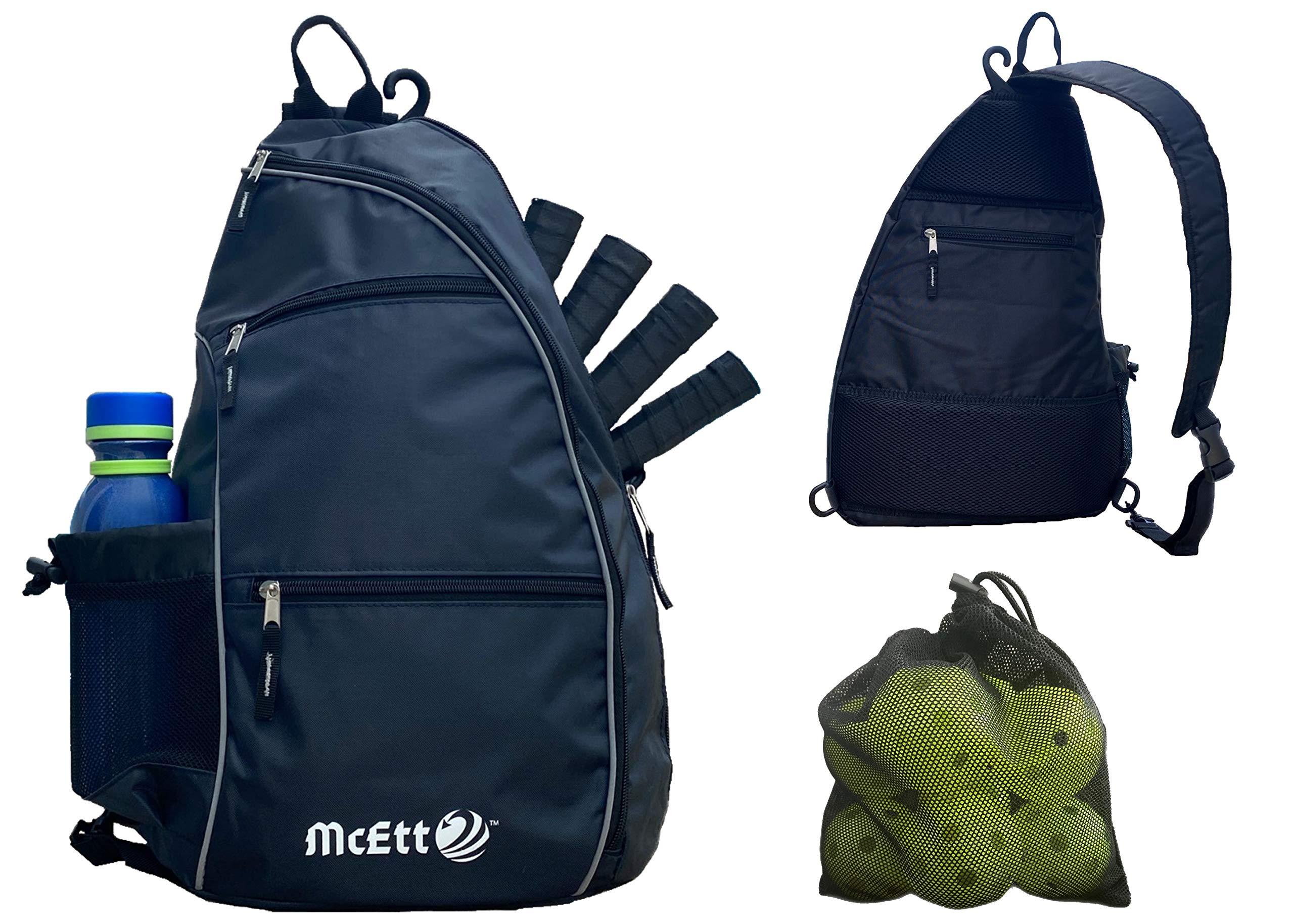 McEtt Pickleball Sling Bag, Zaino A Tracolla Regolabile Uomo/Donna, Capiente Per 6 Paddle, Palline E Accessori, Con Portabottiglia E Tasca Nascosta