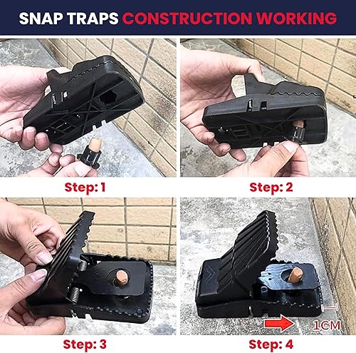 Miniatura 6 de Power Rat Trap - Paquete de 4 trampas a presión para uso en interiores y exteriores, captura rápida, control reutilizable de roedores y ratones,