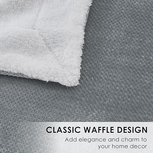 Miniatura 4 de SOCHOW - Manta de forro polar Waffle Sherpa, muy suave, cálida y esponjosa, ligera, reversible, manta de felpa para cama, sofá
