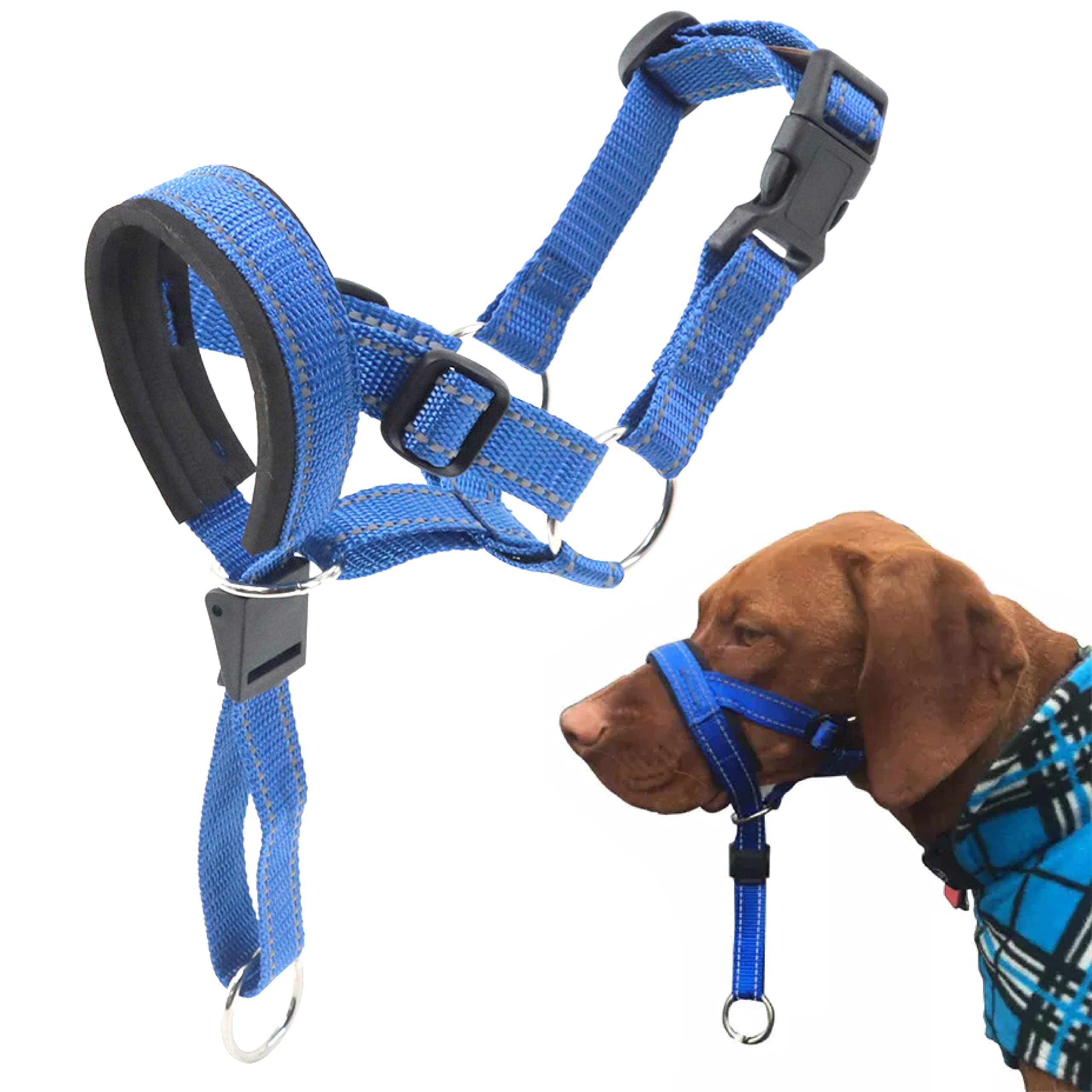 Dog Head Halter with Safety Strap - Headcollar - No-Pull Dog Collar – Perfect for Leash & Harness Training Medium and Large Dog Sizes (Size M (Pack of 1), Red)