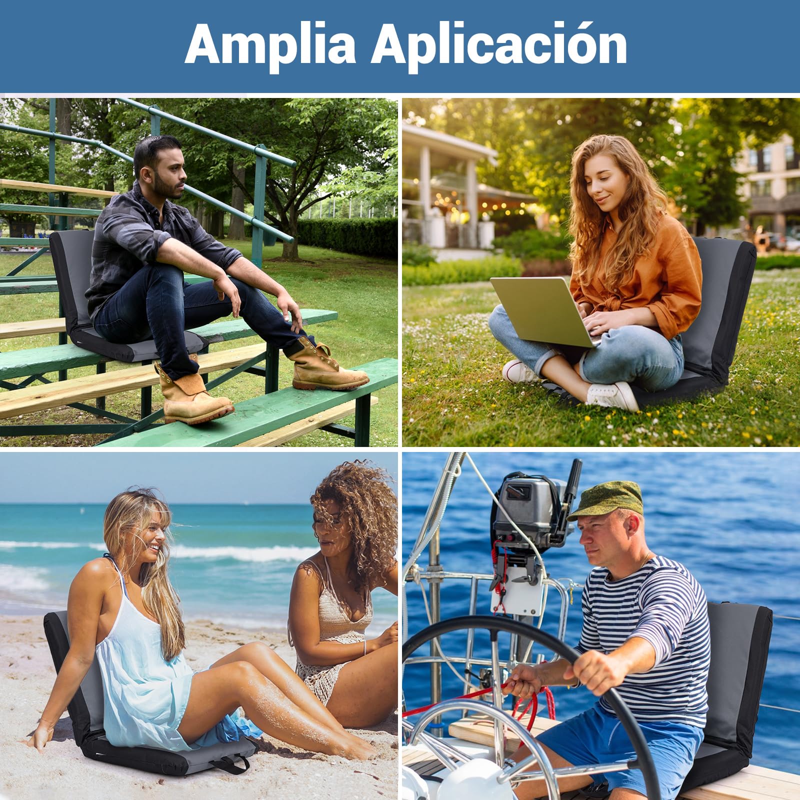 GOPLUS Silla de Suelo Plegable, Asiento de Estadio Portátil con 6 Posiciones de Reclinado, Asa Portátil, Cómodo Cojín, Silla Reclinable con Respaldo, para Eventos Deportivos, Camping