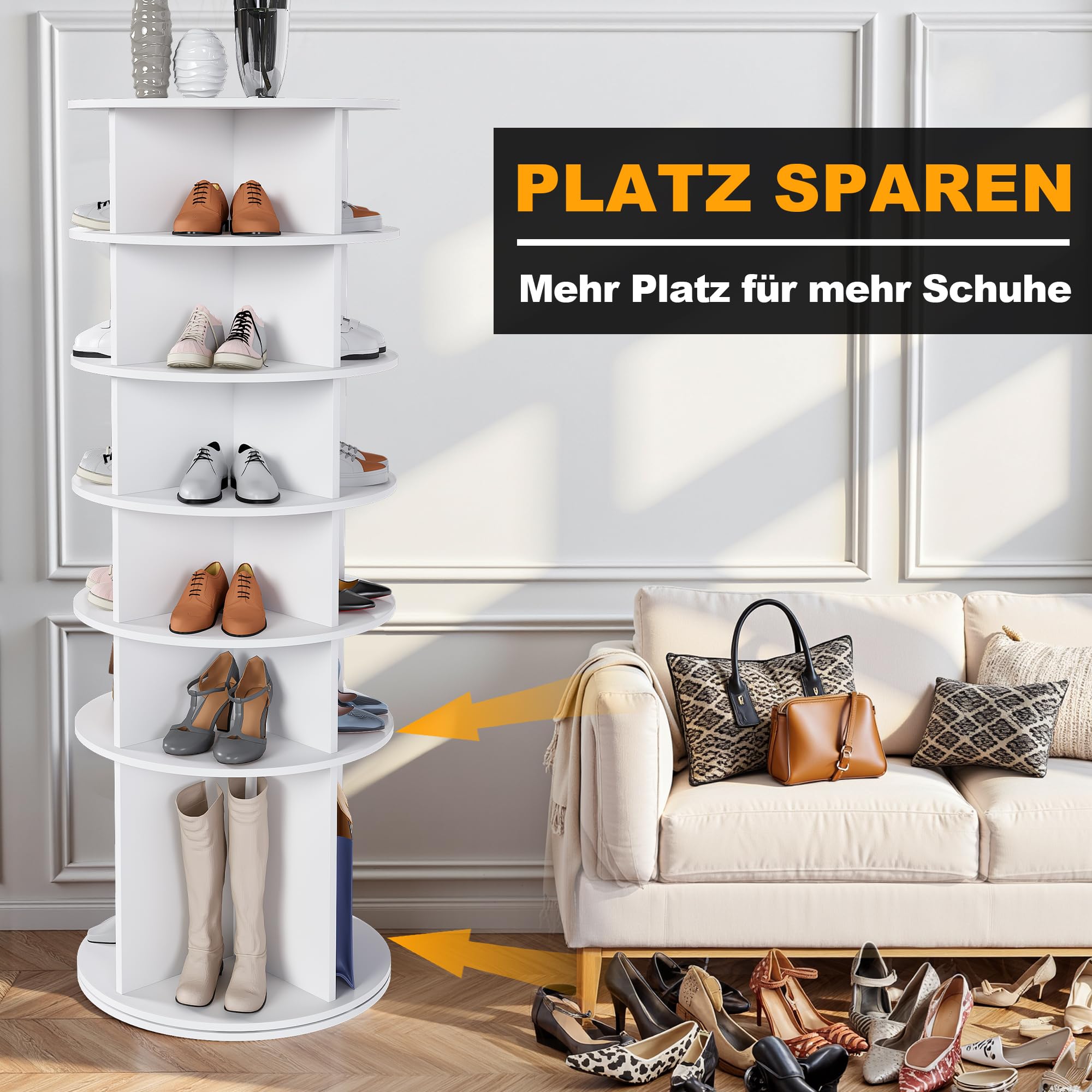 Drehbares Schuhregal mit 6 Ebenen, Lazy Susan, drehbares 360-Grad-Schuhregal, Aufbewahrung, rundes Karussell, vertikale Handtasch (161cm, 6)