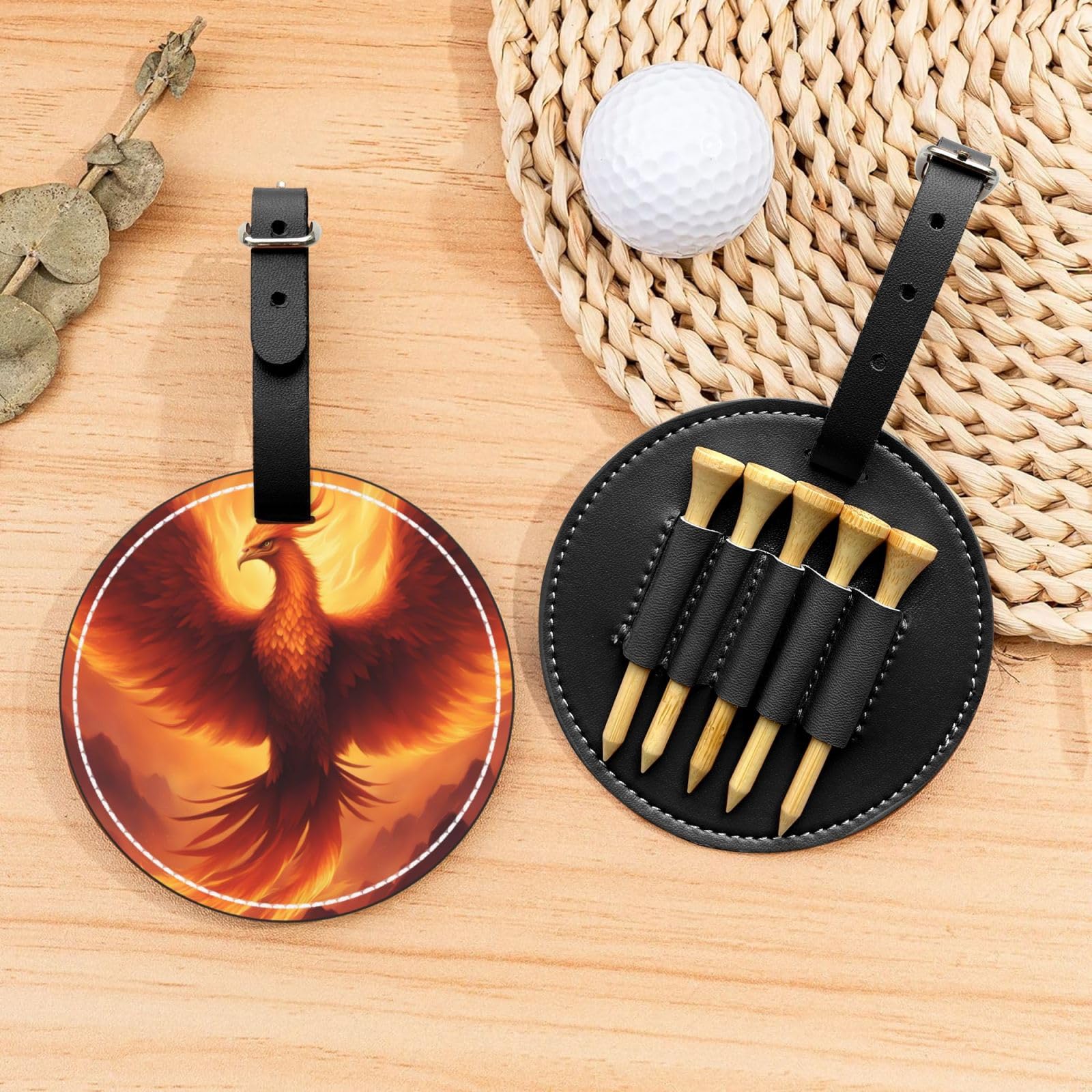 Beautiful Phoenix Black Printed Golf tee Storage Bag - Portable Design, Easy to Organize tee
