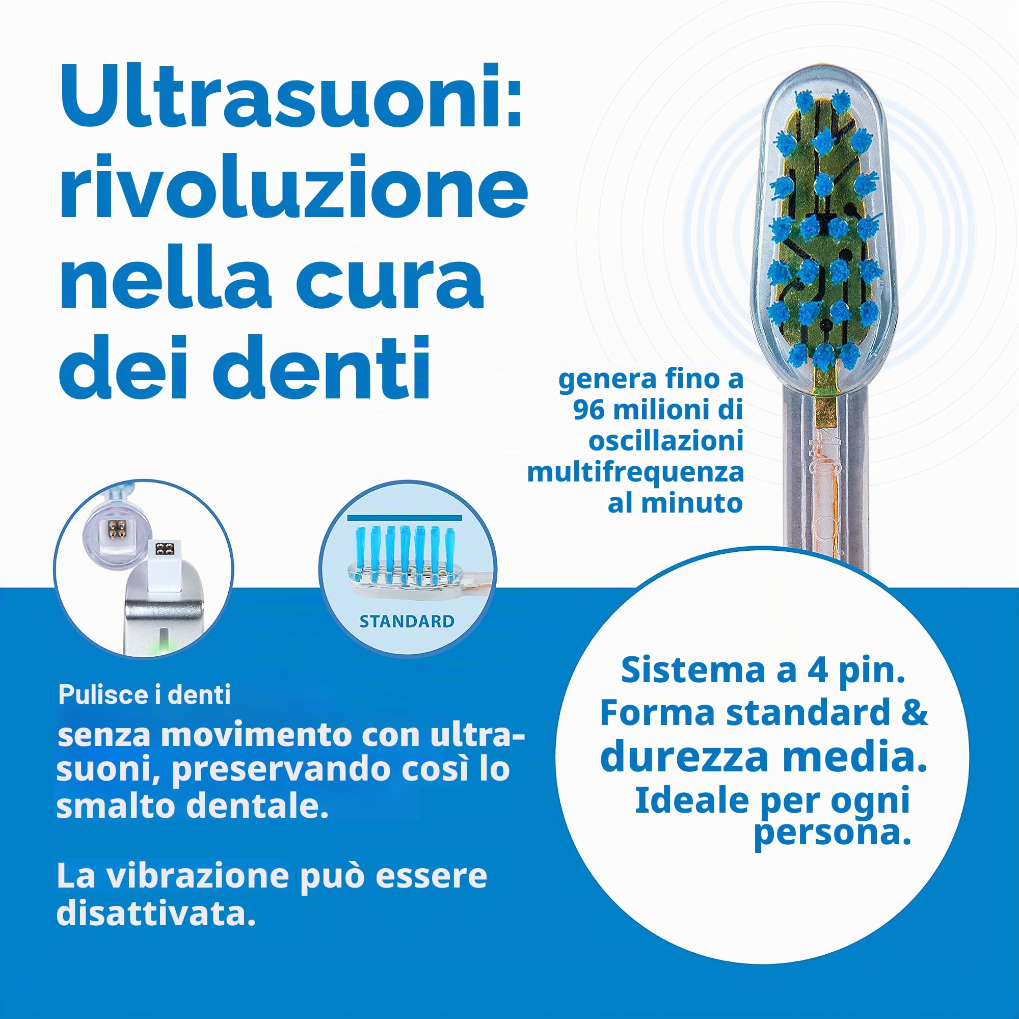 emmi-DENT Spazzolino da denti ad ultrasuoni Platinum CAM in bianco, set di base con fotocamera integrata, stazione di ricarica, 2 accessori e dentifricio, riduzione della placca e del tartaro, pulizia