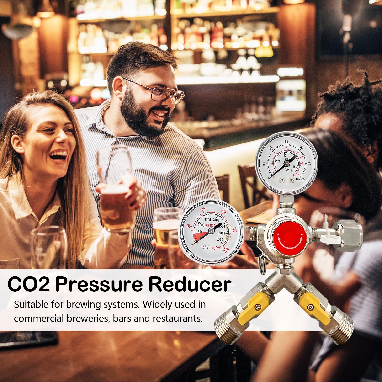 Reducteur de Pression, Détendeur Bière en Laiton avec Manomètres Doubles Régulateur de Pression CO2 avec Filetage D'entrée W 21,8 Filetage à Droite 1/14 Filetage Extérieur G3/4 pour Brassage de Bière