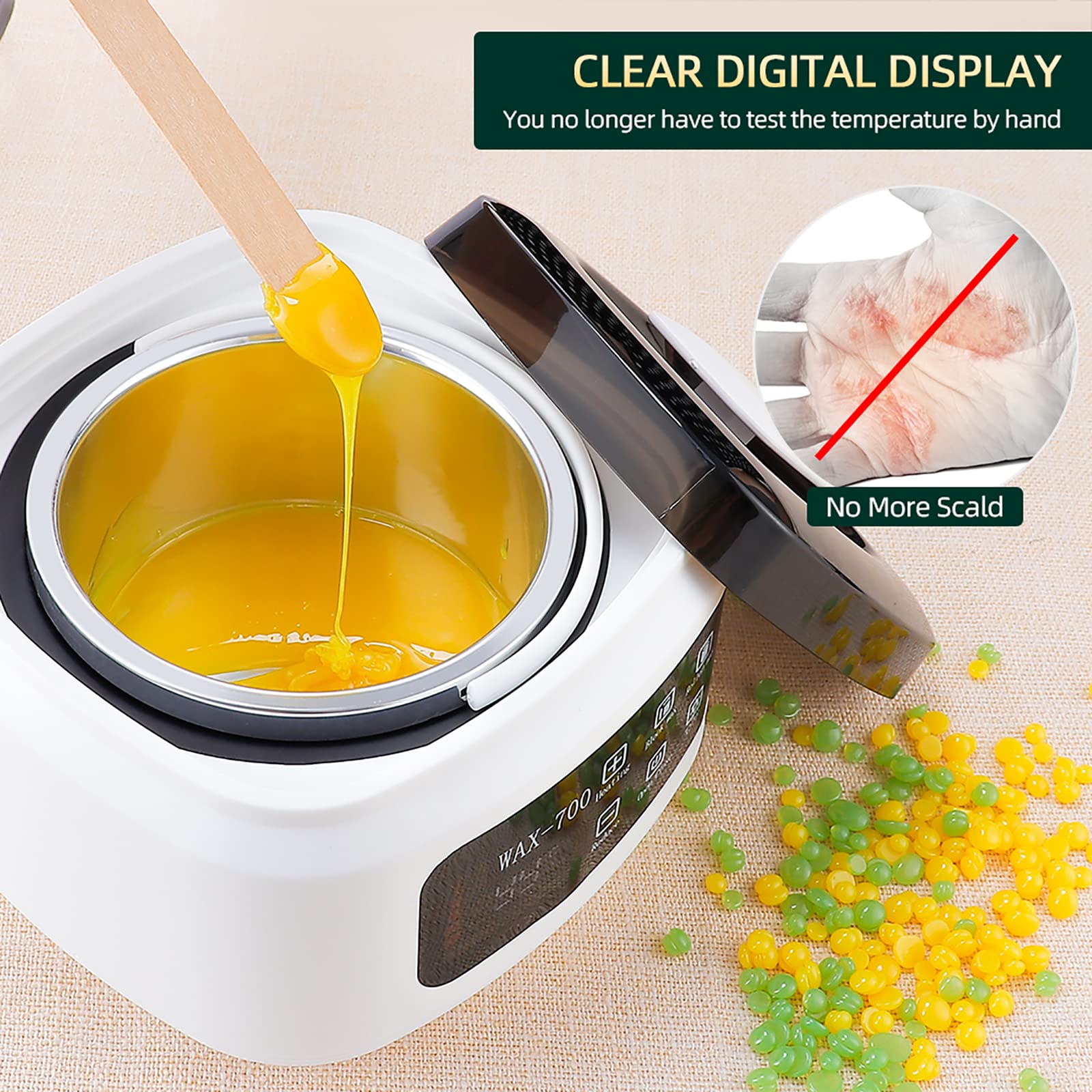 Máquina De Terapia De Cera, Máquina De Fusión De Cera De Frijol De Cera Depilatoria Inteligente De 500 ML, 10 Minutos para Derretir La Cera Rápidamente, Adecuada para Todo Tipo De Cera