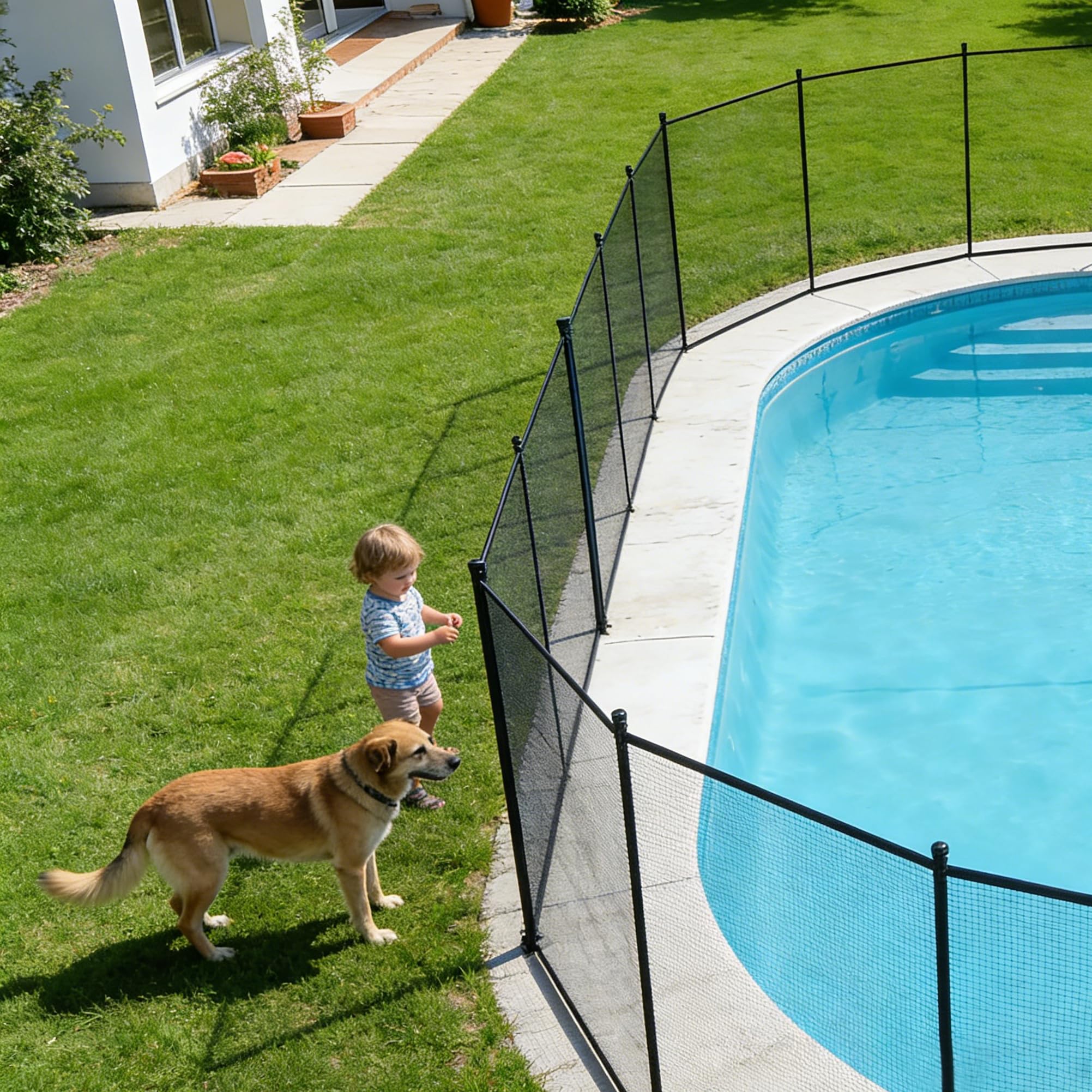 GIANTEX Valla de Seguridad para Piscinas, 10,8x1,25m, 12 Piezas, Barrera Desmontable con Tejido de Malla, Protección Temporal para Mascotas y Niños, para Patio, Estanque, Negro (12 Piezas)