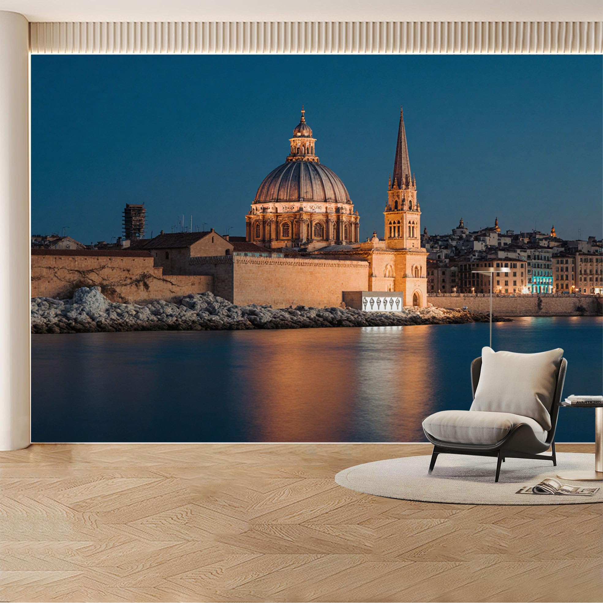 Custom Wall Mural Wallpaper Italian Cathedral Architecture， 3D Effect， Landscape， Large Wall Art， Night Cityscape， Luxury， Vintage Removable SelfAdhesive Large Photo for Living Room， Bedroom， Office