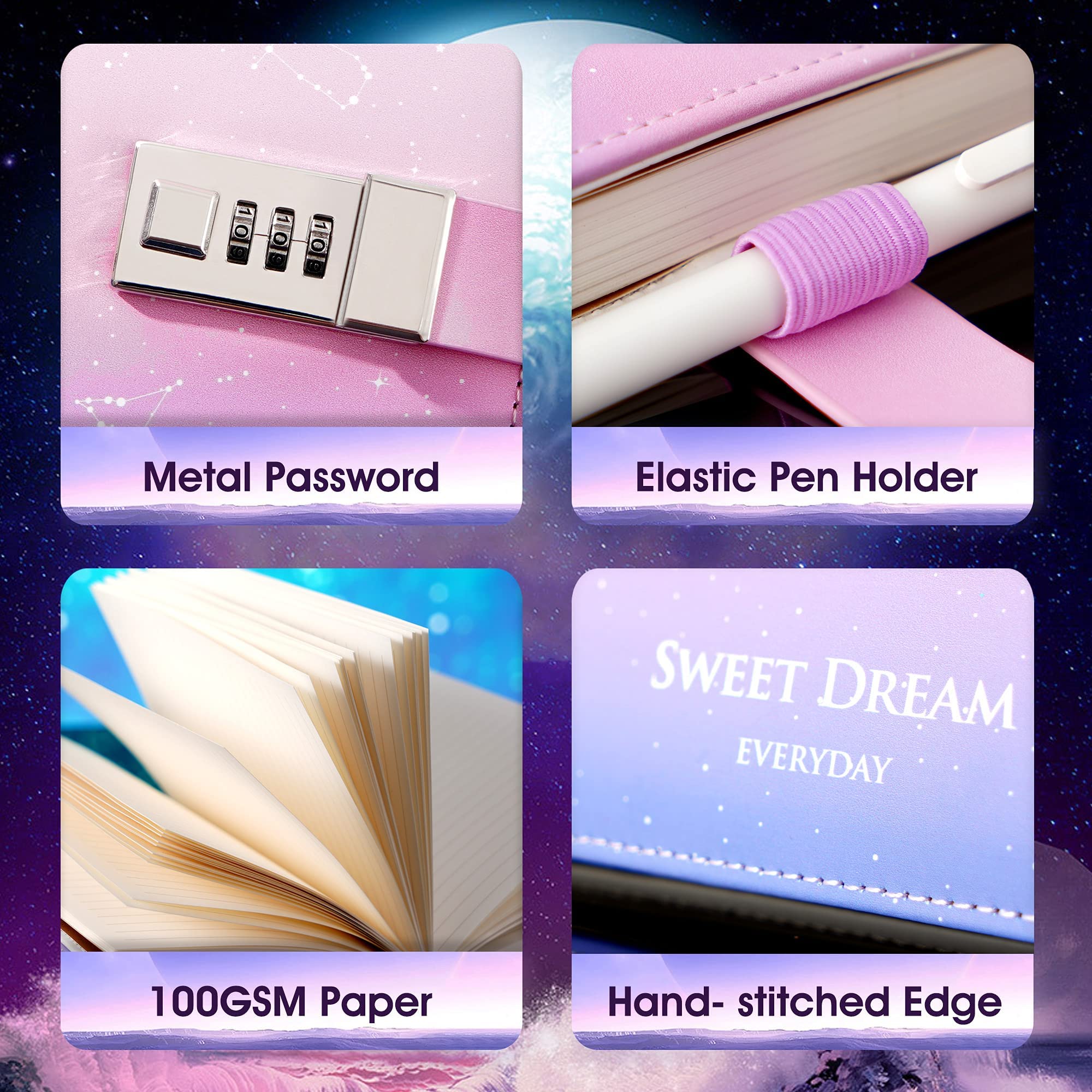 CAGIE Lock journal Leather Personal Diary with Combination Lock Secret Locking Diary for Women