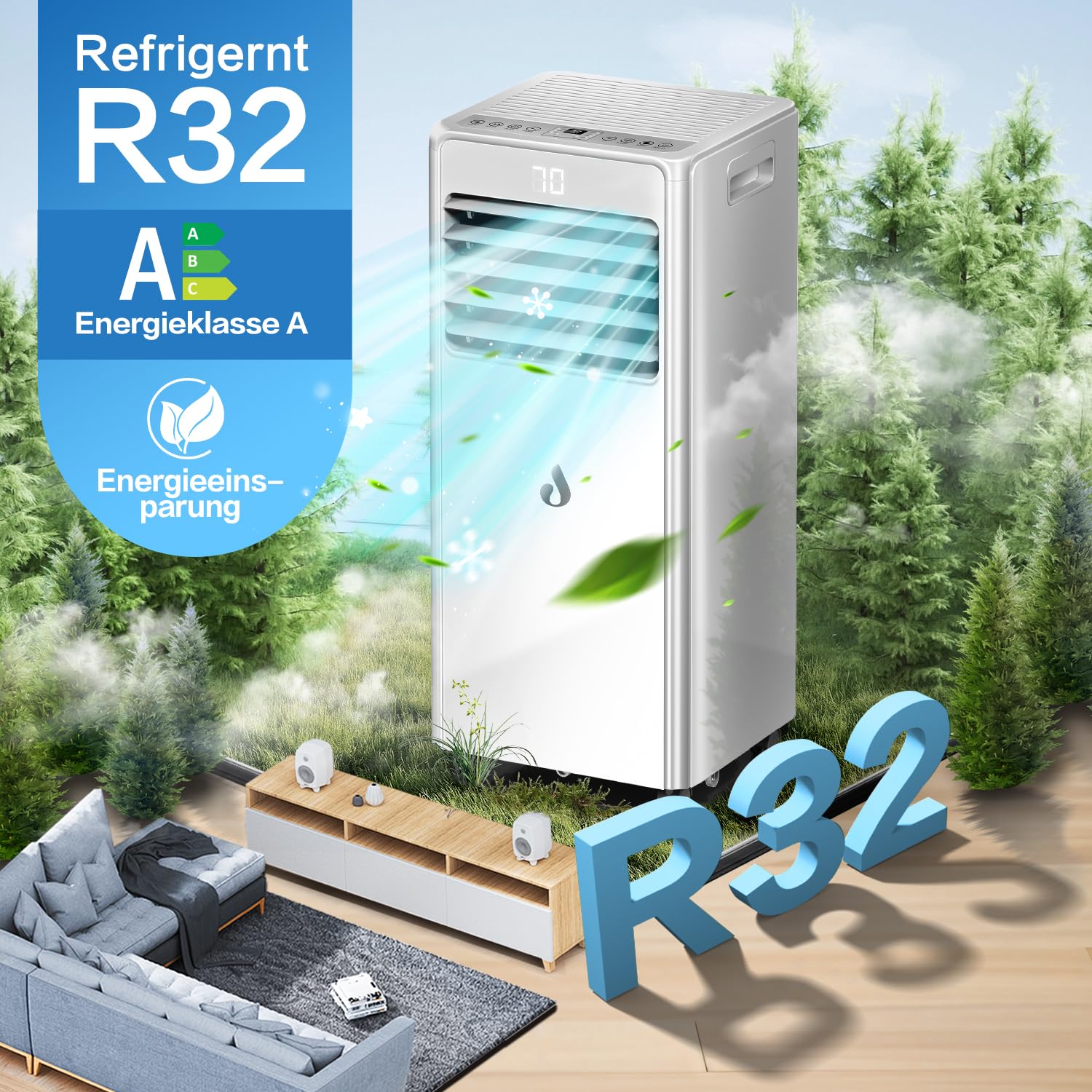 Aire acondicionado portátil de 10,000 BTU para habitaciones de hasta 450 pies cuadrados, unidad de aire acondicionado 4 en 1 con control remoto, unidad de CA inteligente con kit de instalación para el 4