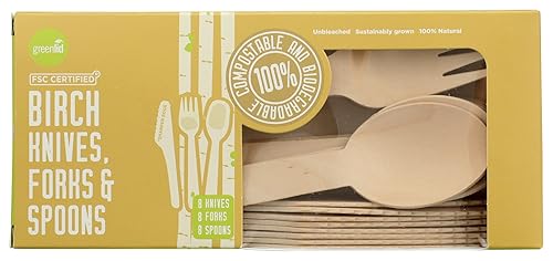 GREENLID Cuchillos de abedul tenedores y cucharas 24 CT